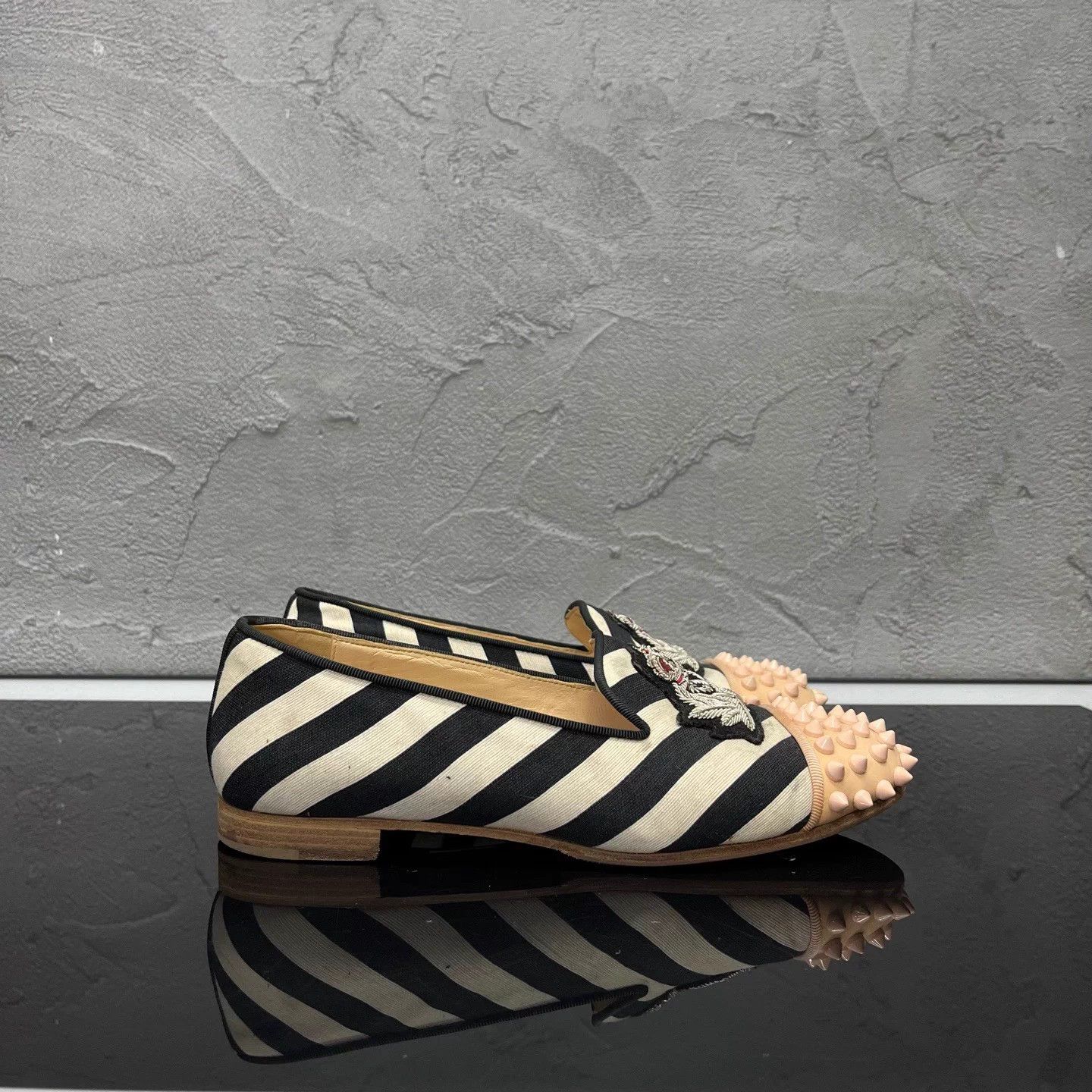 Christian Louboutin CL Embroidered Studded Loafers 36 98 New Size US 5 / IT 35 - 3 Thumbnail