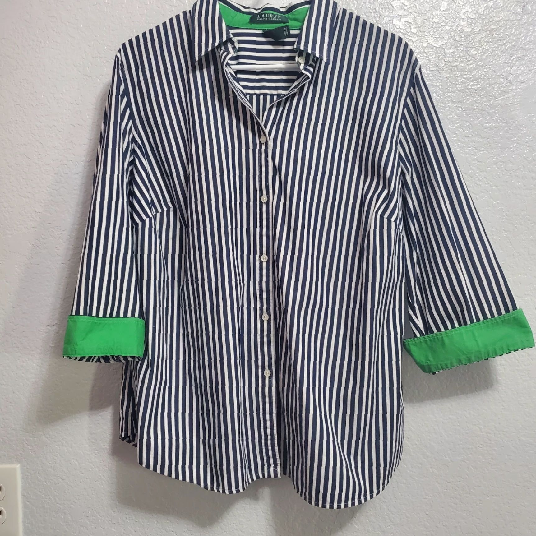 Ralph Lauren VINTAGE Lauren Ralph Lauren Top Women 1X Blue Striped Button Front 3/4 Sleeve Nautical Size XL / US 12-14 / IT 48-50 - 3 Thumbnail