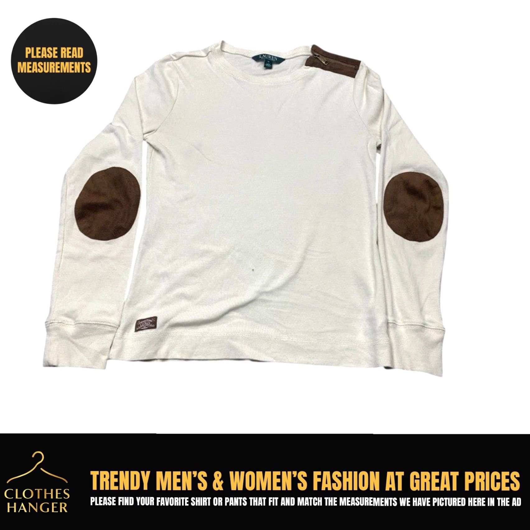 Ralph Lauren Lauren Ralph Lauren Shirt Top Medium Cream Long-Sleeve Elbow Pad Shoulder Zip Size M / US 6-8 / IT 42-44 - 2 Thumbnail