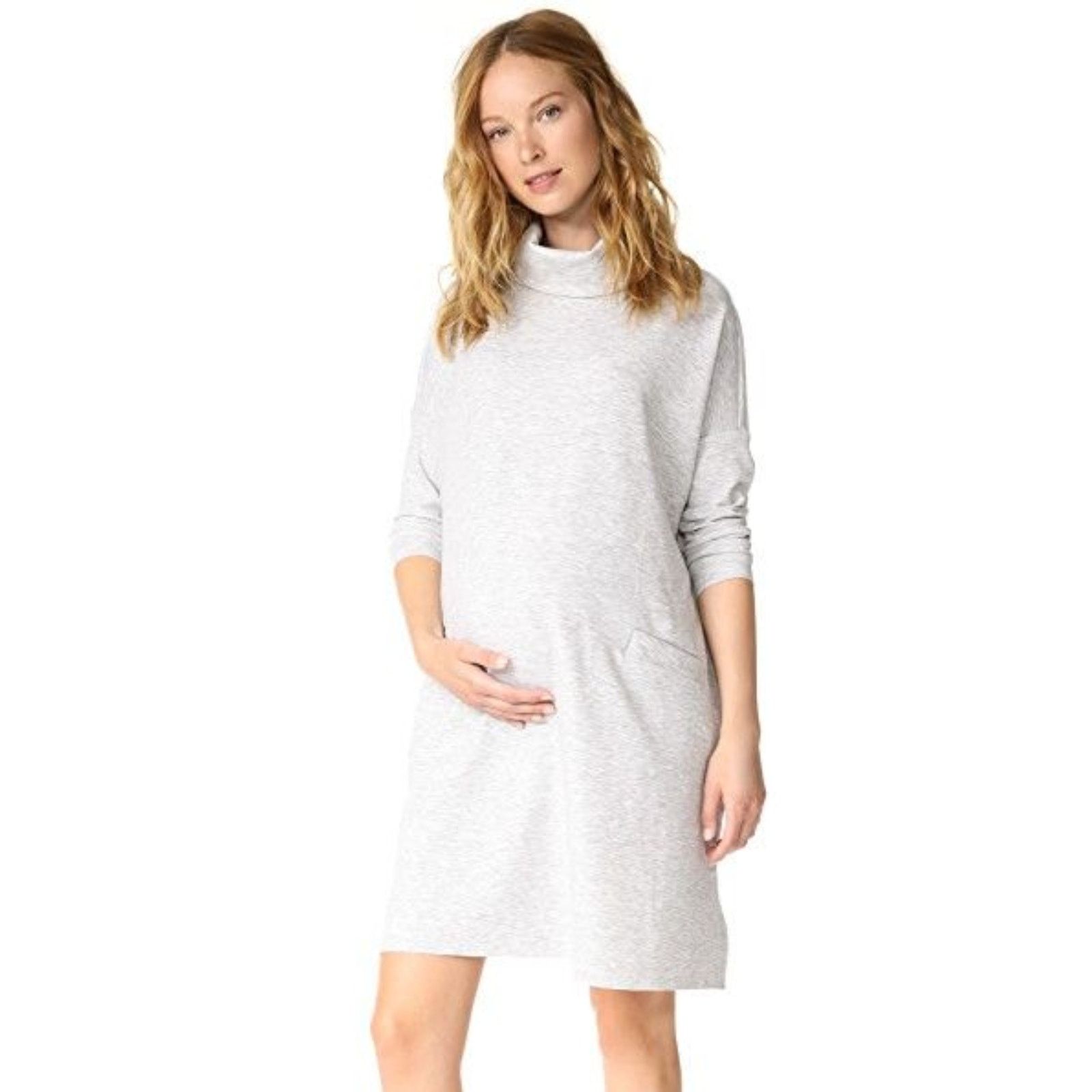 image of Hatch Collection Hatch Maternity Jones Knit Dress Turtleneck In Heather Gray in Grey, Women's