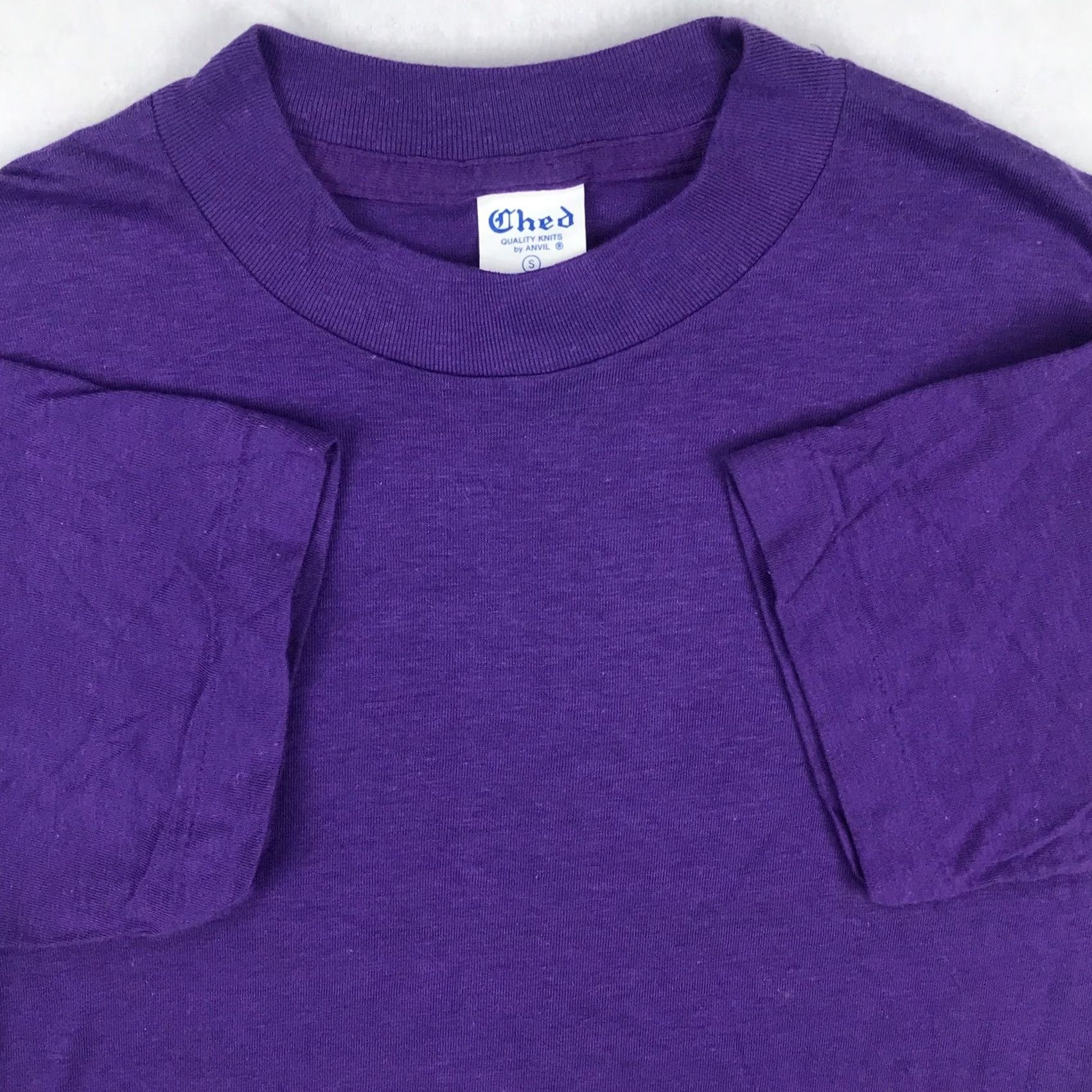 Vintage VINTAGE Ched T-Shirt XXS Purple 80s 1980s Deadstock Cotton Blend Polyester Crew Neck Short Sleeve Mens Shirt Size US XS / EU 42 / 0 - 2 Thumbnail