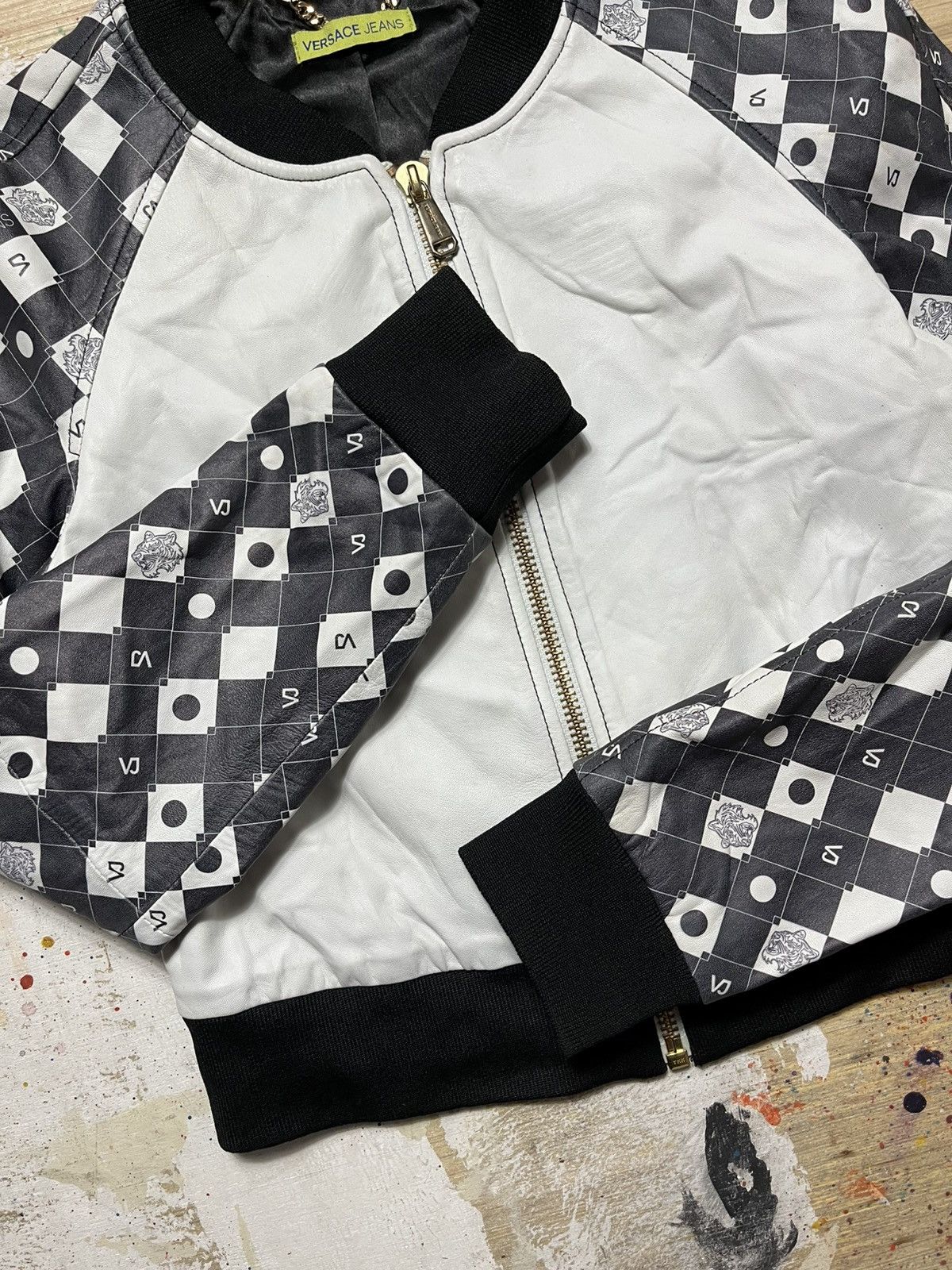 Versace × Versace Jeans Couture Versace Jeans Couture Damier Leather Bomber Jacket Size XS / US 0-2 / IT 36-38 - 8 Thumbnail