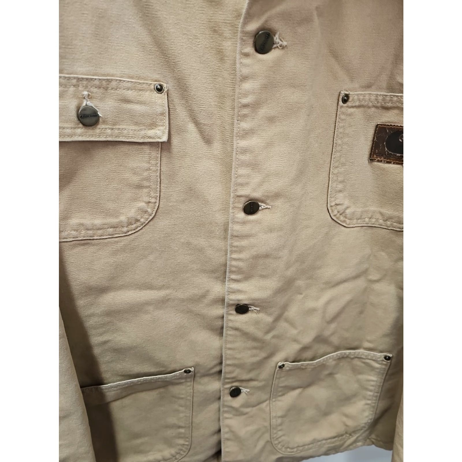 Carhartt VINTAGE Carhartt J97 Chore Coat Medium Beige Distressed Lined 90s Workwear Made in USA Mens Jacket Size US M / EU 48-50 / 2 - 4 Thumbnail