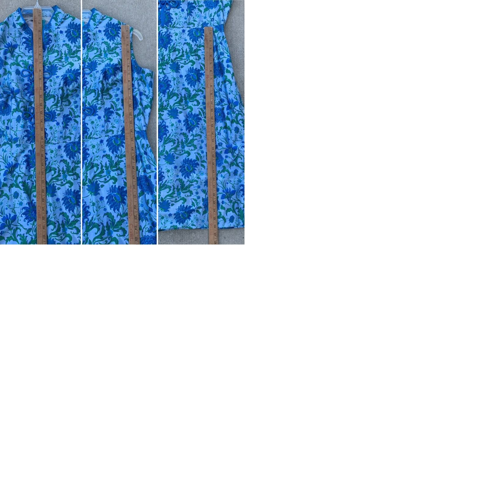 Vintage VINTAGE Thai Silk Dress Floral Metal Zipper cheongsam tiki mod Dress 100% Silk Blue 1960s Womens Size 4XL / US 24-26 - 12 Thumbnail