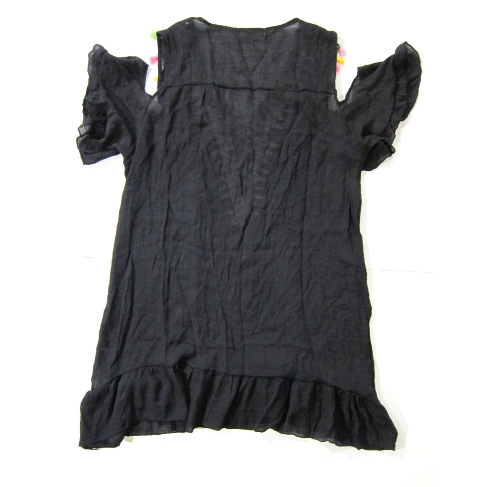 Vintage Beach By Exist Black Sheer Rayon Knit Tassel Off Shoulder Cover Tunic Dress S/M Size M / US 6-8 / IT 42-44 - 2 Thumbnail