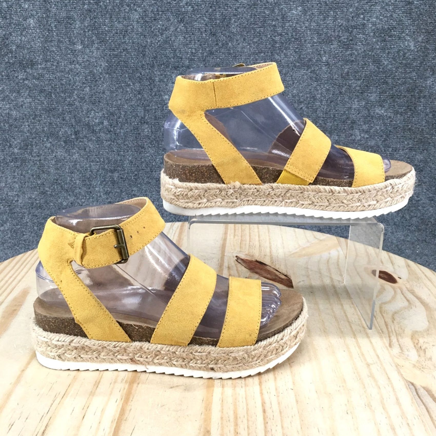 Vintage Universal Thread Sandal Agnes Quarter Strap Espadrille Yellow Wedge Womens 6.5 Size US 7 / IT 37 - 2 Thumbnail
