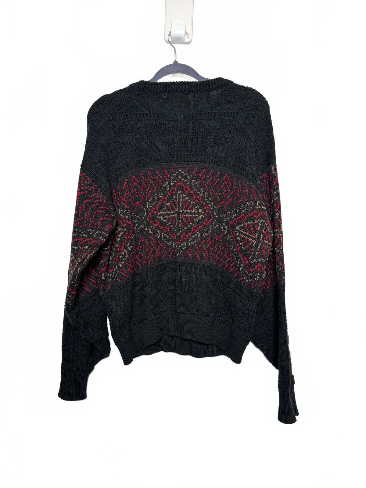 McGregor Vintage 80s Black and Red Patterned Cable Knit Sweater Size US M / EU 48-50 / 2 - 3 Thumbnail