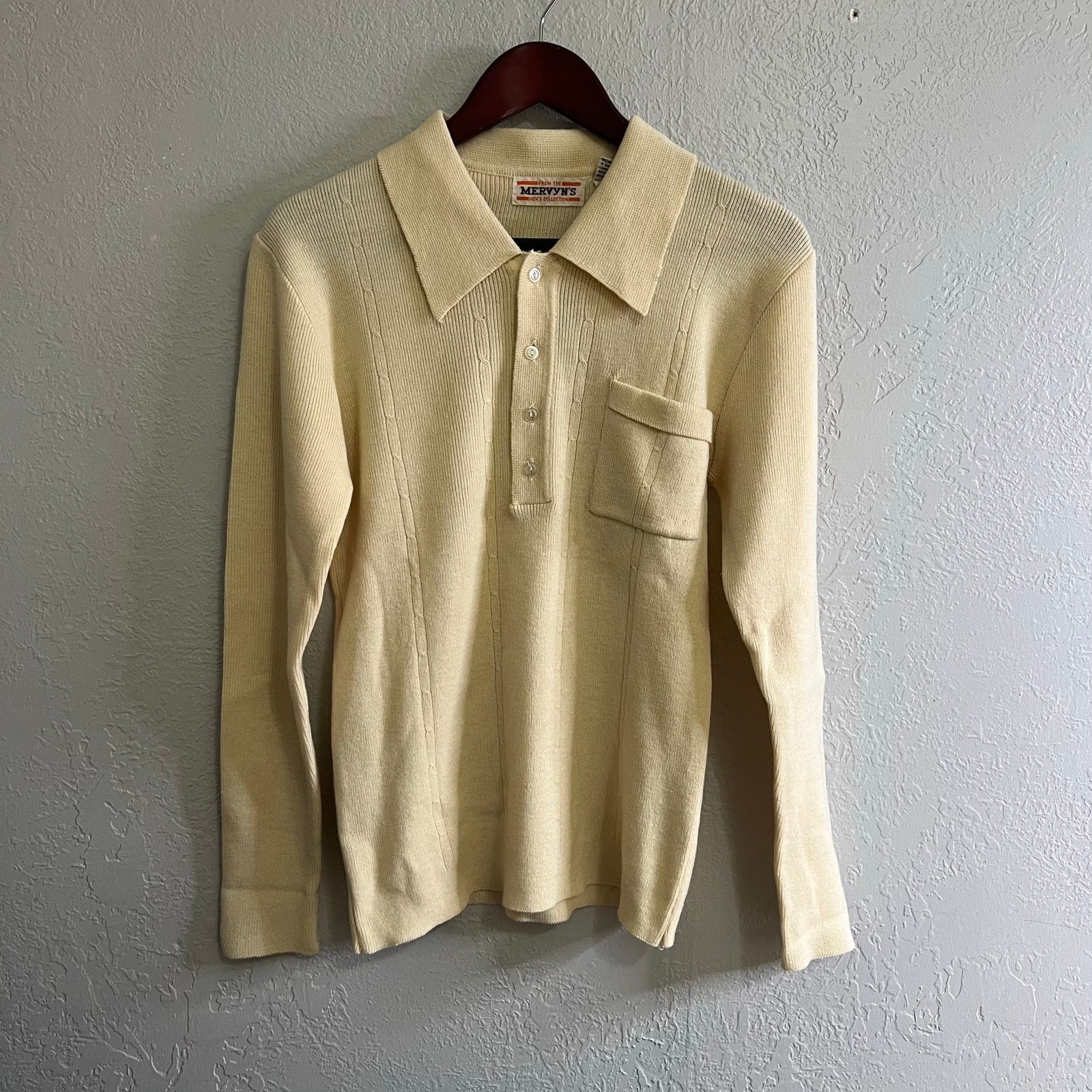 Vintage Vintage Mervyns Sweater Mens M Striped Knit Polo 70s Beige Size US M / EU 48-50 / 2 - 1 Thumbnail