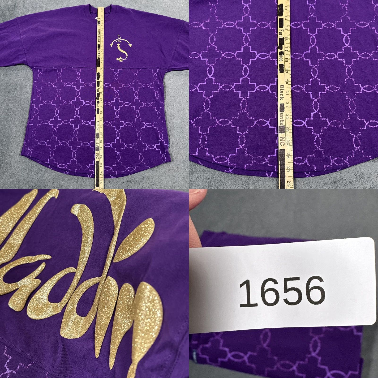 Disney VINTAGE? No — Disney Aladdin Spirit Jersey Shirt Womens XS Long Sleeve Genie Glitter Graphic Crew Neck Purple Size XS / US 0-2 / IT 36-38 - 8 Thumbnail