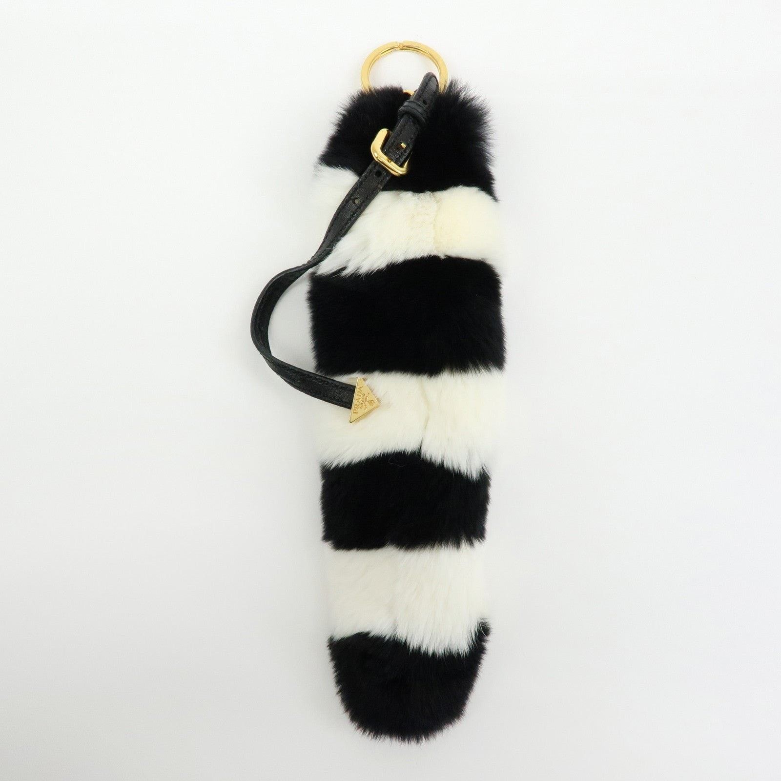 Prada Prada Striped Rabbit Fur Bag Charm Black and White Size ONE SIZE - 2 Thumbnail