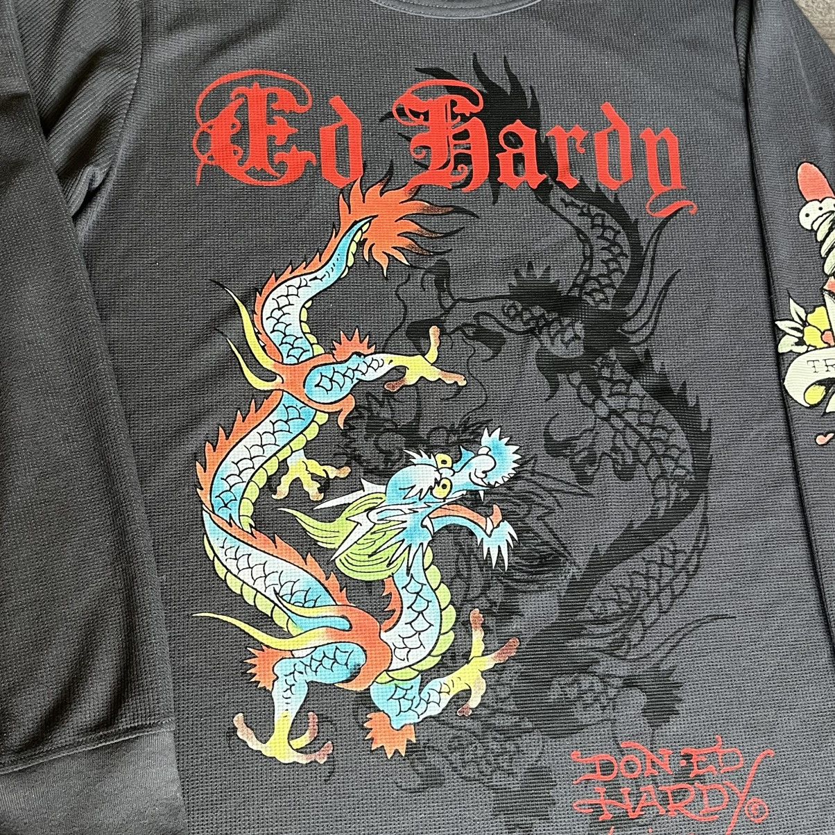 Ed Hardy Vintage 2000s Ed Hardy Dragon Dagger Thermal Longsleeve Tee Size US L / EU 52-54 / 3 - 3 Thumbnail