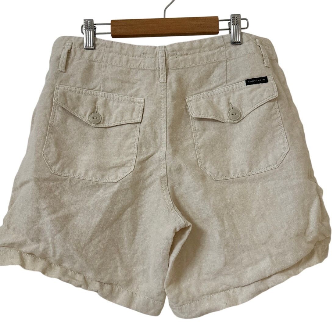 Sanctuary Sanctuary Linen Shorts, Size 27 Beige Roll Hem Slip Pockets Size 27" / US 4 / IT 40 - 4 Thumbnail