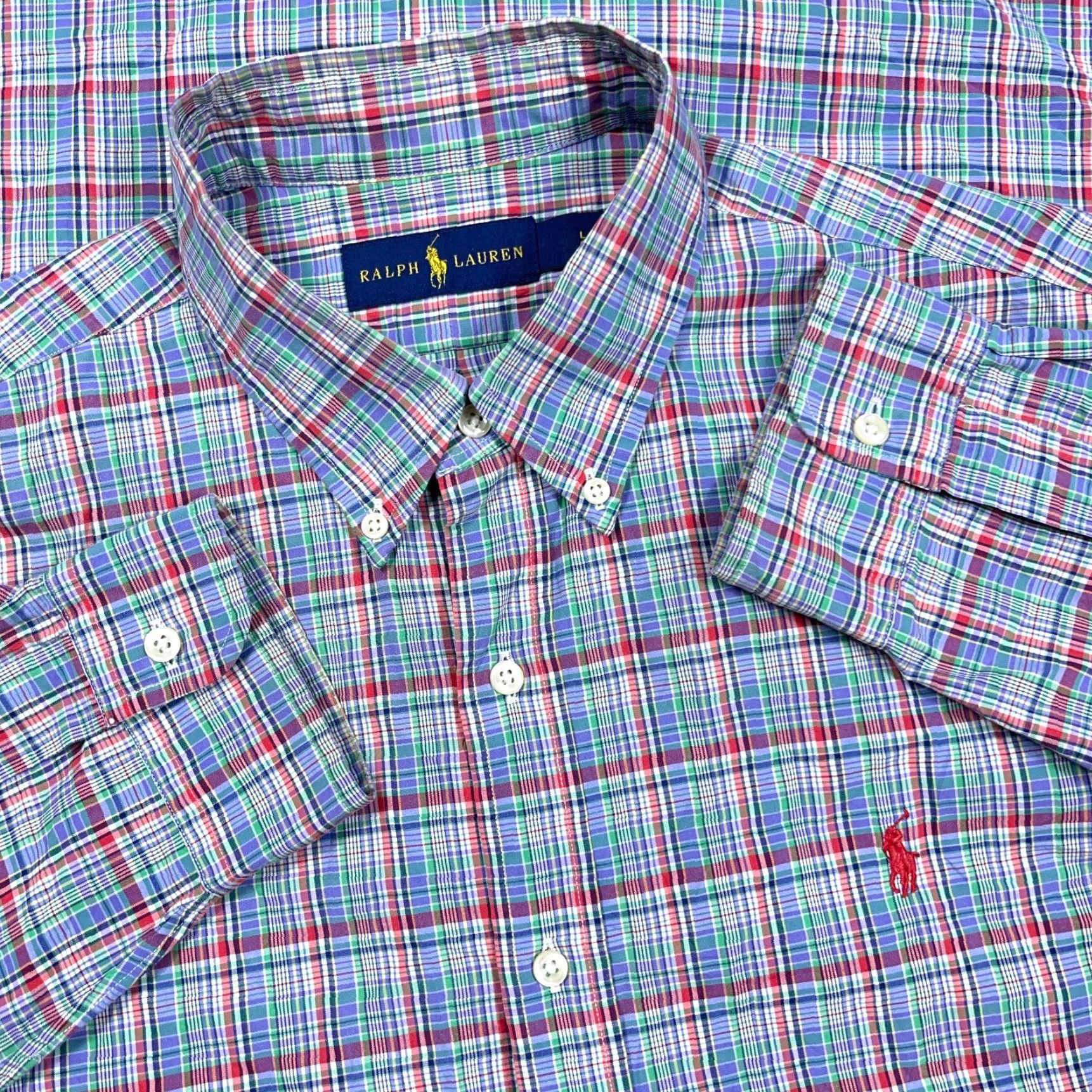 Ralph Lauren Ralph Lauren Shirt Men Large Blue Red Plaid Button Up Poplin Pony Dress Preppy Size 42R - 2 Thumbnail