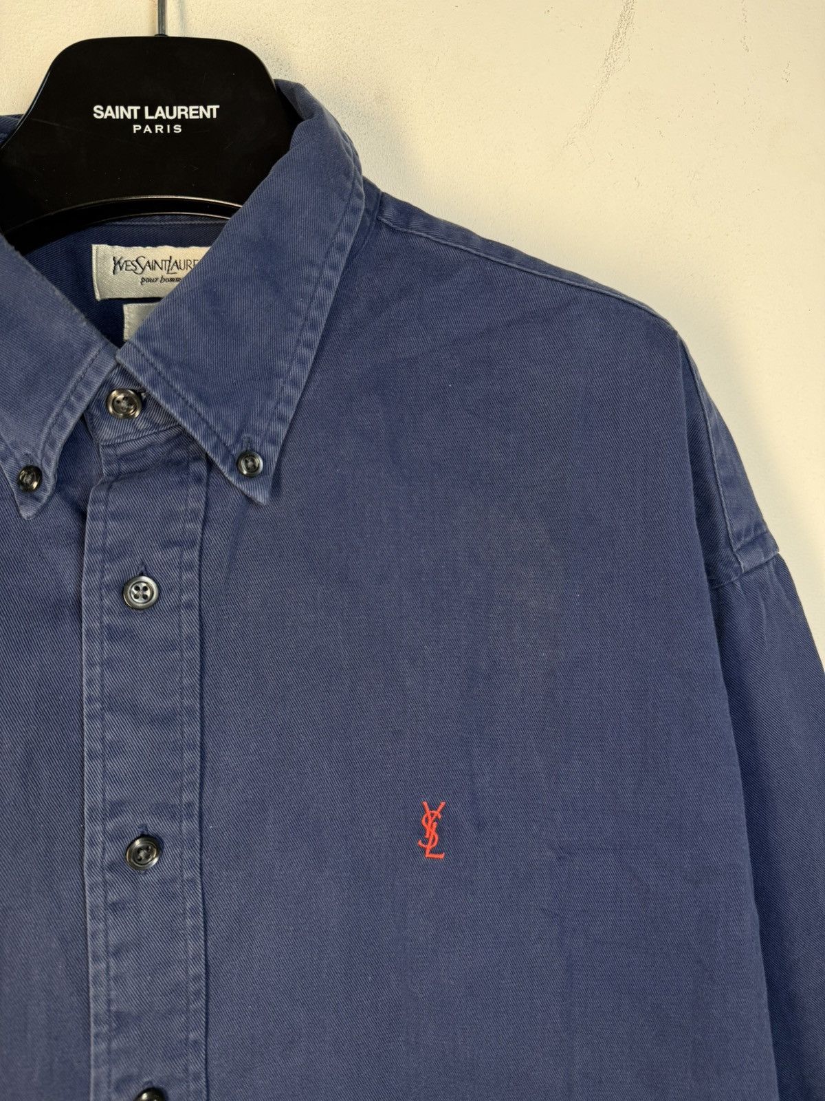 Yves Saint Laurent Blue YSL Shirt Heavy Cotton Vintage Yves Saint Laurent Dress Size US XL / EU 56 / 4 - 1 Thumbnail