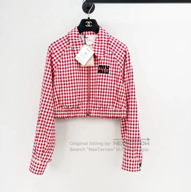 Miu Miu Miu Miu Pink Gingham Cropped Jacket . Size XS / US 0-2 / IT 36-38 - 1 Thumbnail