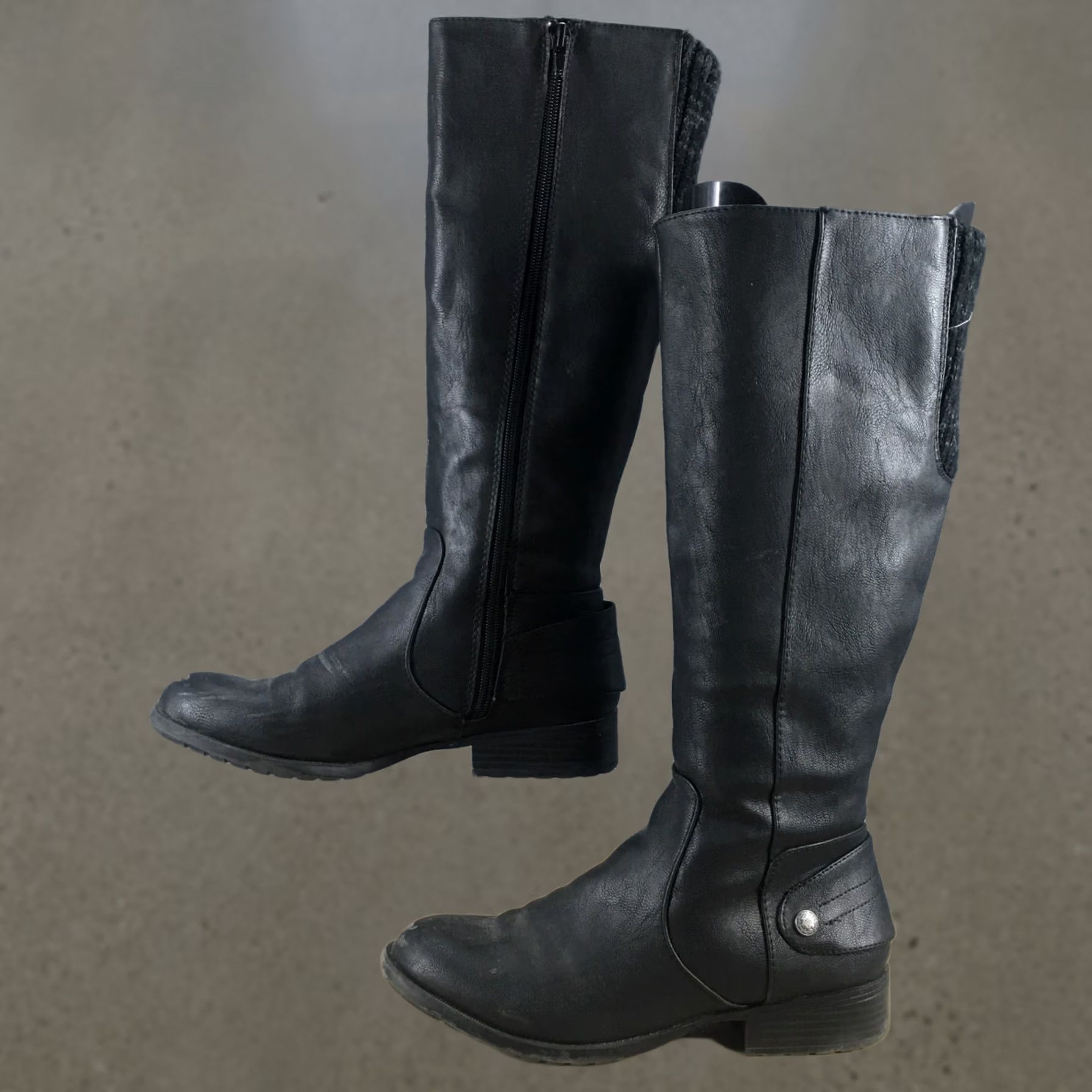 Vintage LifeStride Boots Womens 8 M Xyloid Tall Riding Black Faux Leather Side Zip Cuban - Luxury Fashion Size US 8 / IT 38 - 1 Thumbnail