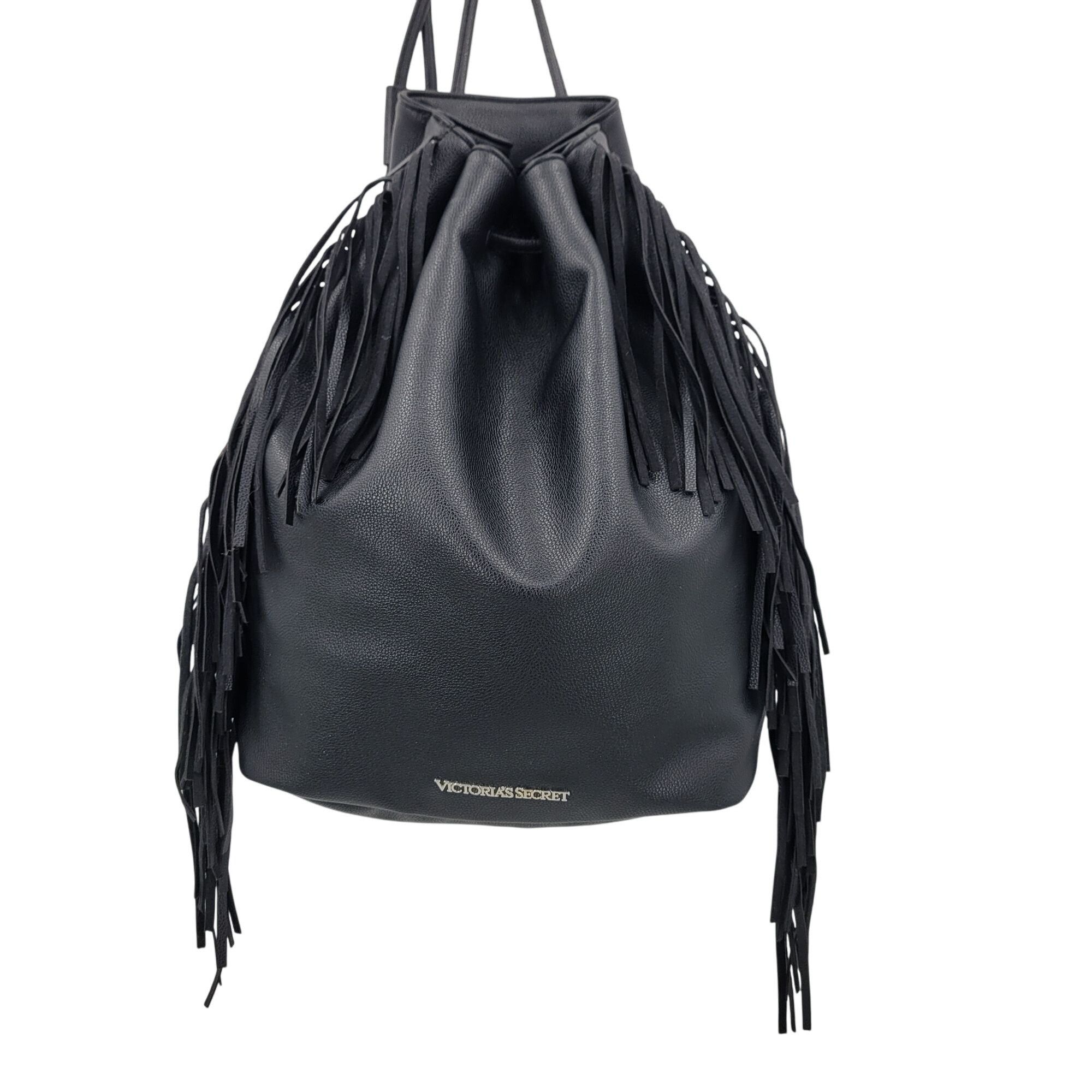 Victoria's Secret Victorias Secret Black Fringe Faux Leather Backpack Shoulder Size ONE SIZE - 1 Thumbnail