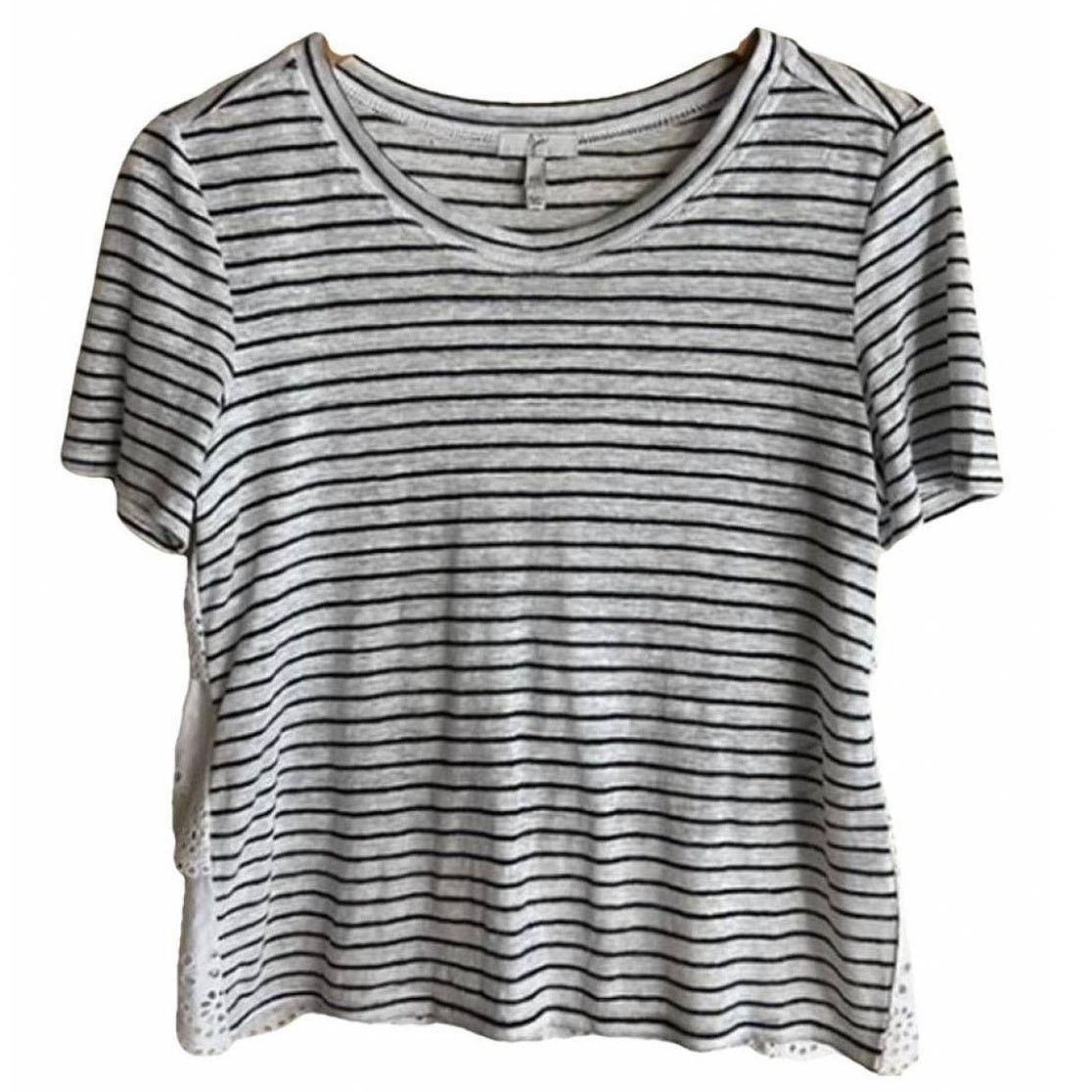 Joie JOIE White Blue Striped Ruffle Tiered Eyelet Lace Shirt Top Size S / US 4 / IT 40 - 10 Thumbnail