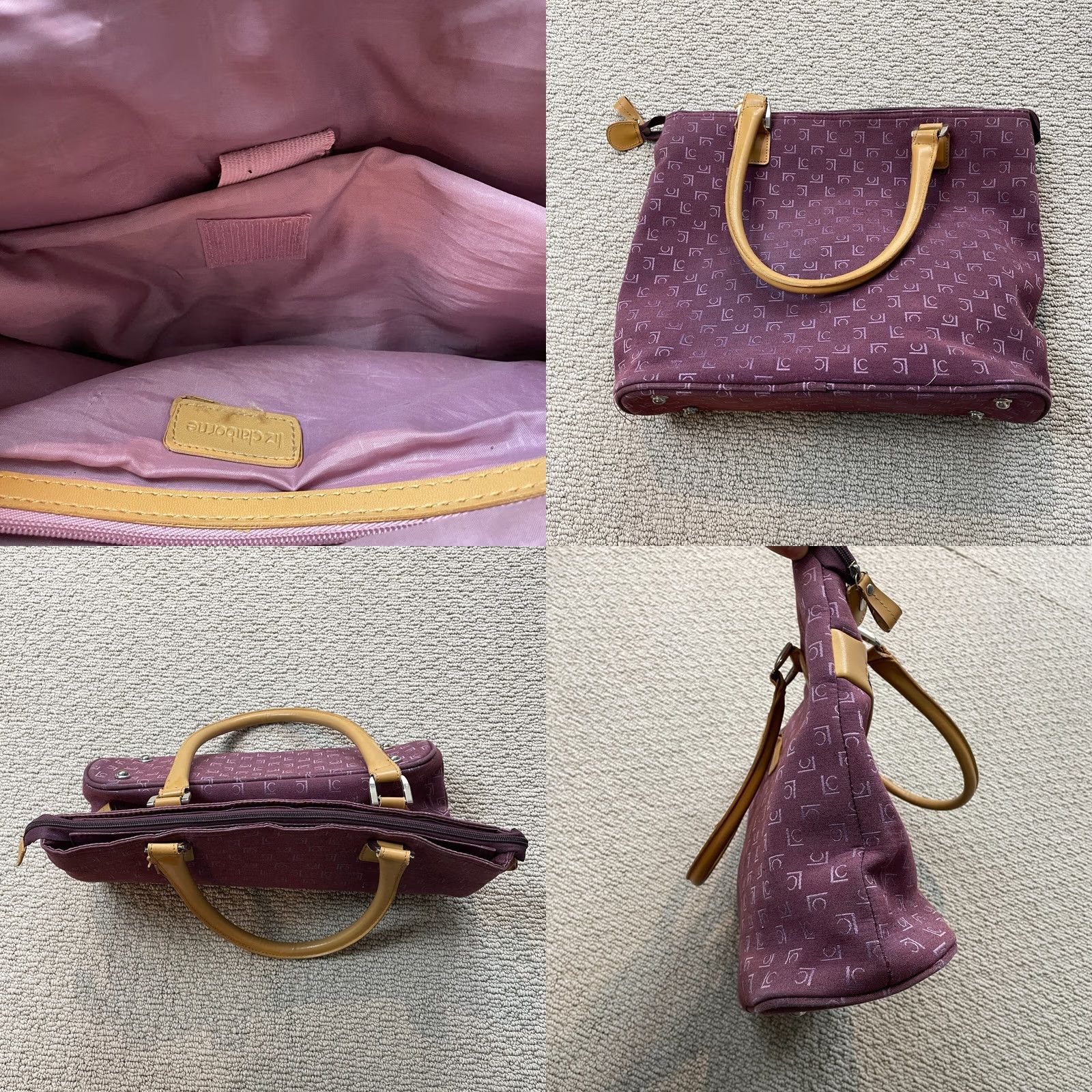 Liz Claiborne Liz Claiborne Handbag Purse Womens Purple Canvas Leather Double Handles Fold-Top Zip Bag Size ONE SIZE - 9 Thumbnail