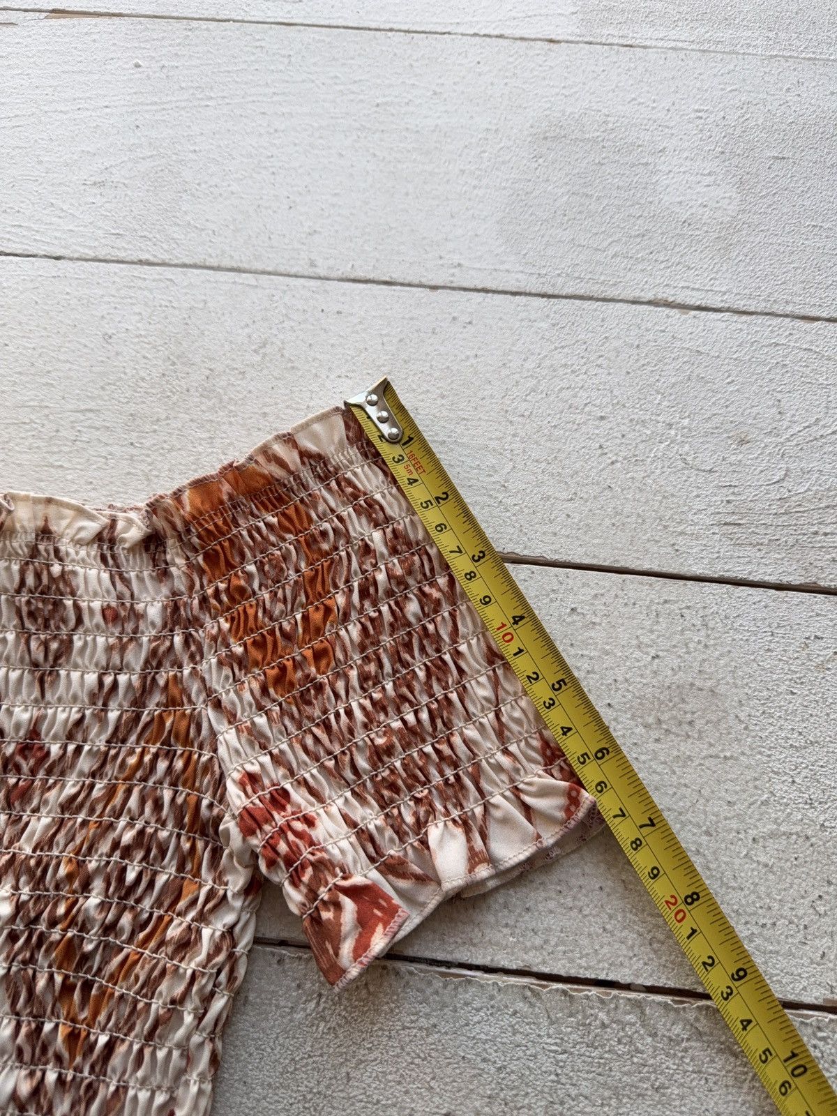 Japanese Brand Italian Boho Smocked Crop Top Puff Sleeves Made in Italy Size XS / US 0-2 / IT 36-38 - 8 Thumbnail