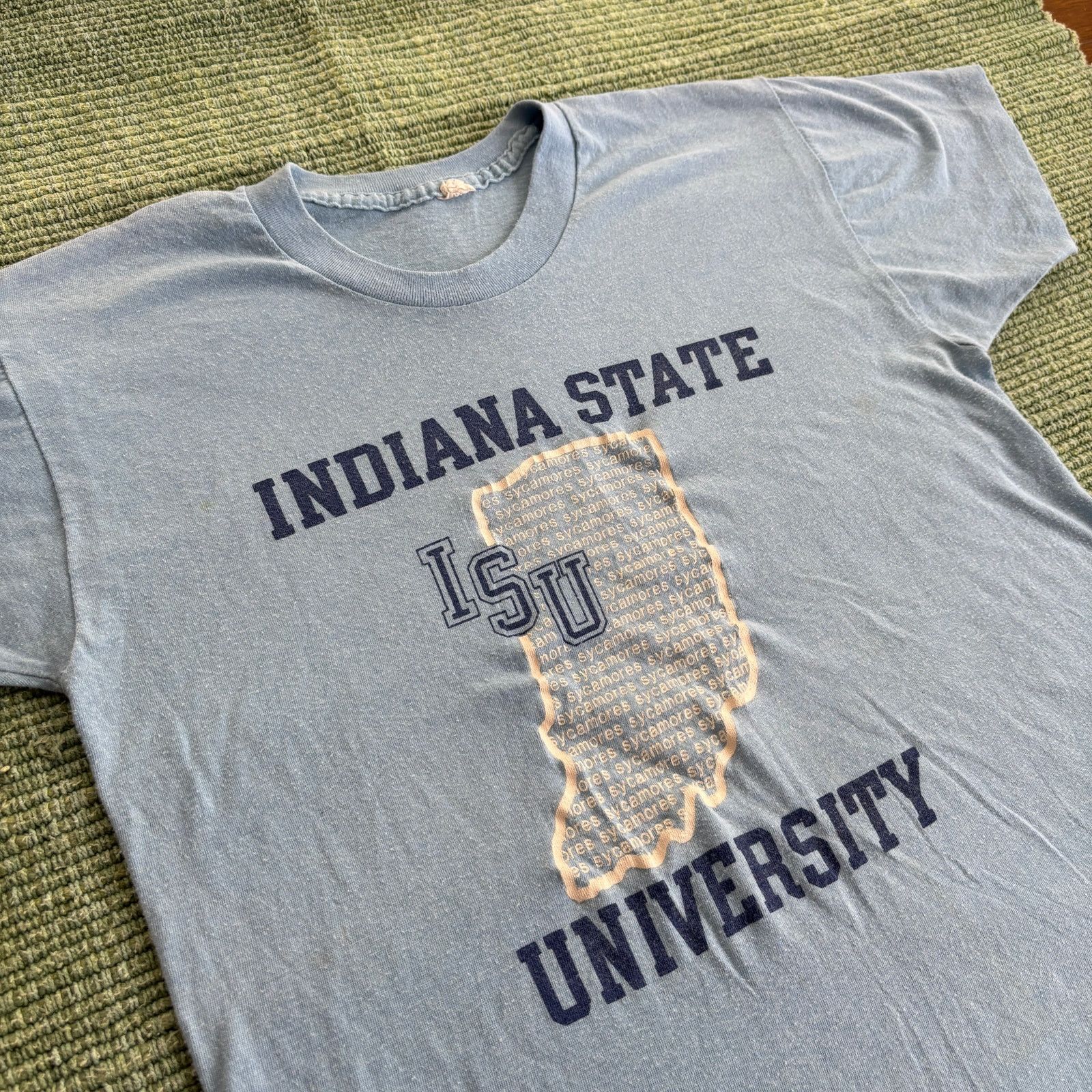 Vintage 70s Indiana State University Single Stitched Blue Tee Shirt Size US M / EU 48-50 / 2 - 1 Thumbnail