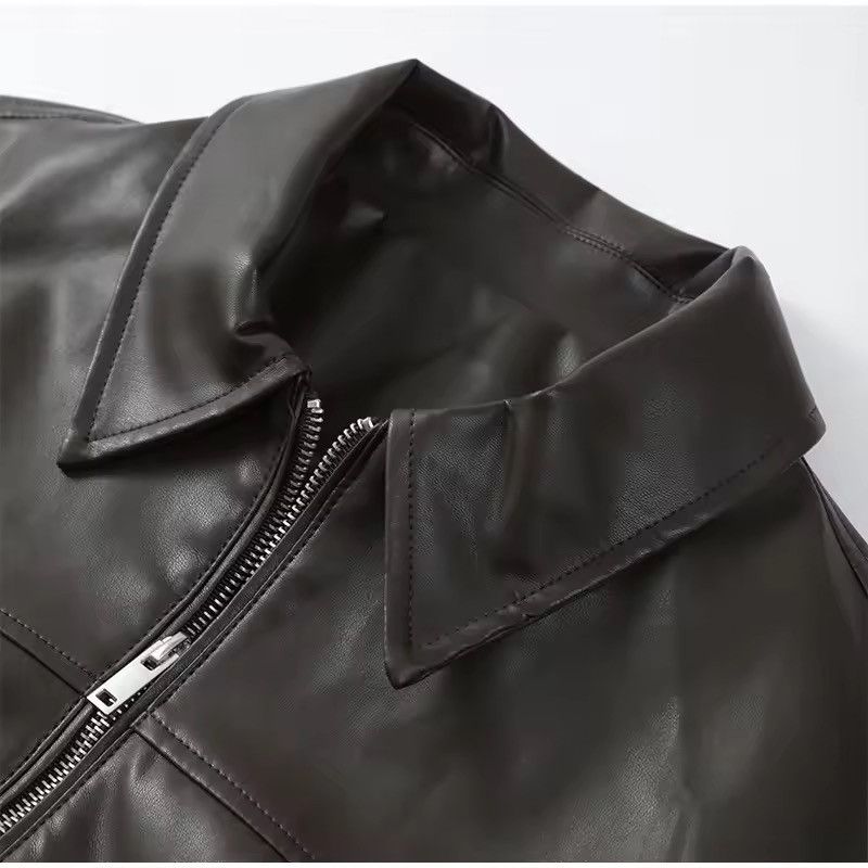 Other Streetwear Brown PU Leather Zipper Jacket Vintage Retro Size M / US 6-8 / IT 42-44 - 7 Thumbnail