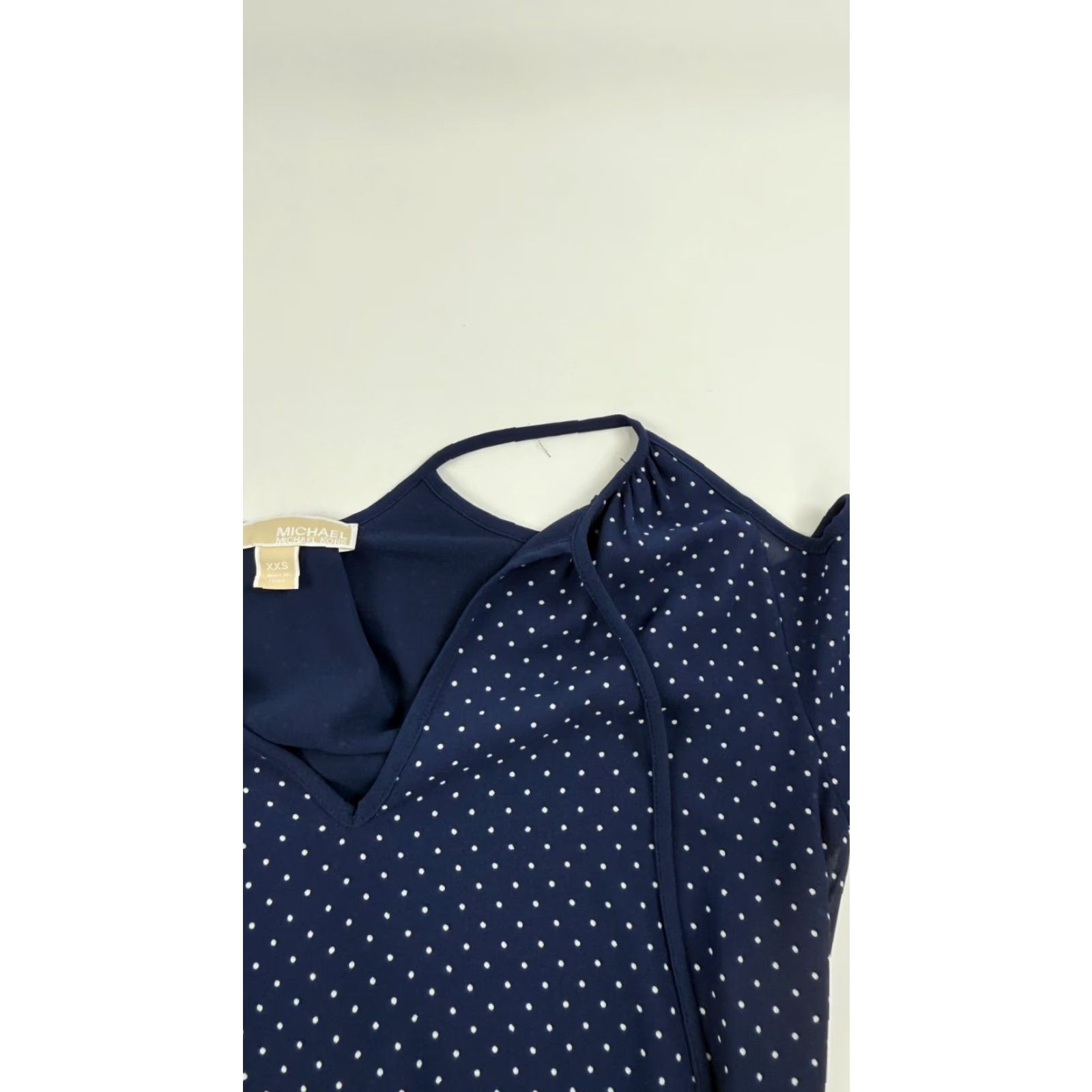 Michael Kors Michael Kors Dress Womens 2XS Blue Polka Dot Fit Flare Pleated Cinched Waist Short V-Neck Balloon Sleeve Party/Cocktail 100% Polyester Mens? Size XXS / US 00 / IT 34 - 3 Thumbnail