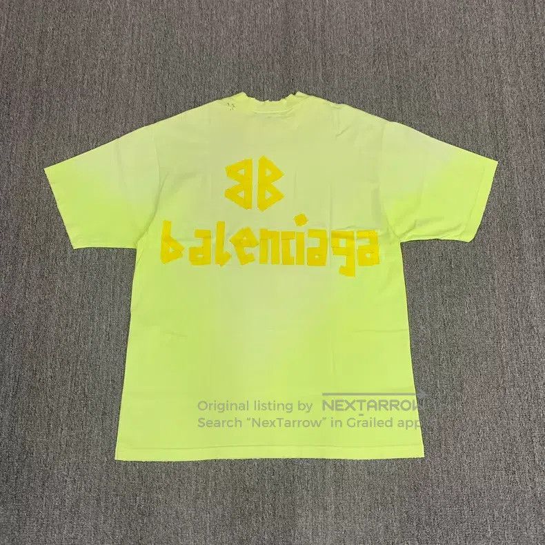 Balenciaga Balenciaga Neon Yellow Tape Worn Hole Short Sleeve Size US S / EU 44-46 / 1 - 2 Thumbnail
