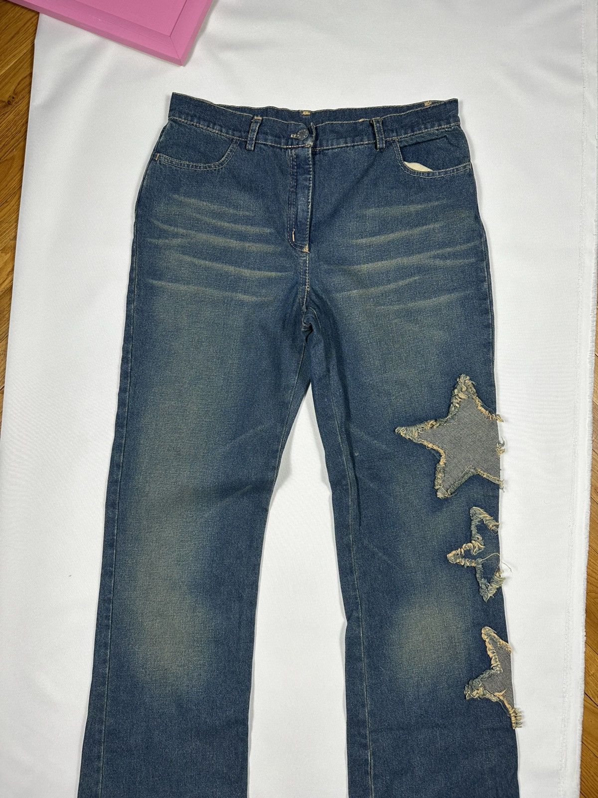 Vintage Parisport Y2k Vintage Distressed Star Straight Flared Jeans Size 28" / US 6 / IT 42 - 5 Thumbnail