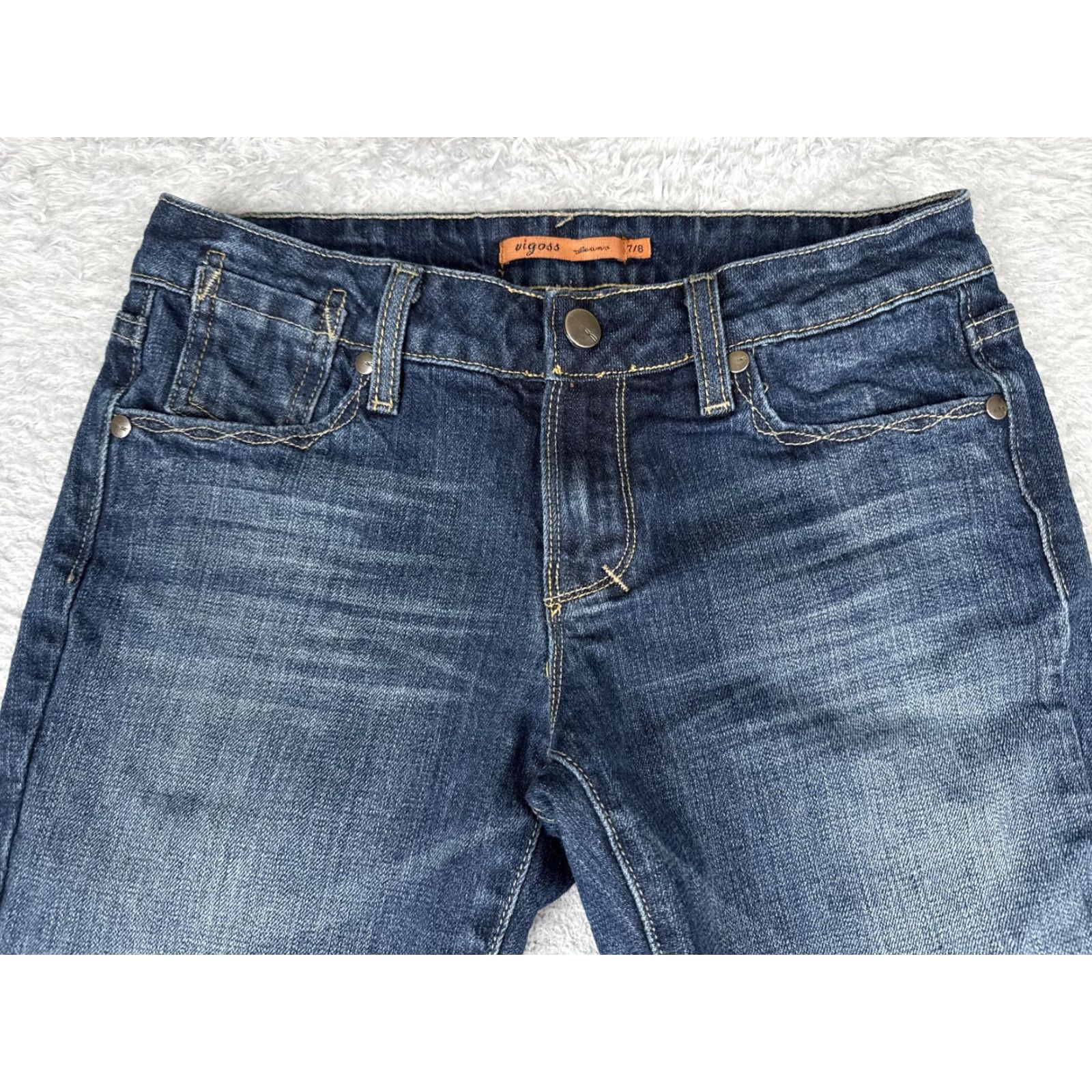 Vintage VIGOSS Jeans Bootcut Junior 7/8 Blue Medium Wash Low Rise Stretch Denim 29x32 Womens Size 28" / US 6 / IT 42 - 4 Thumbnail