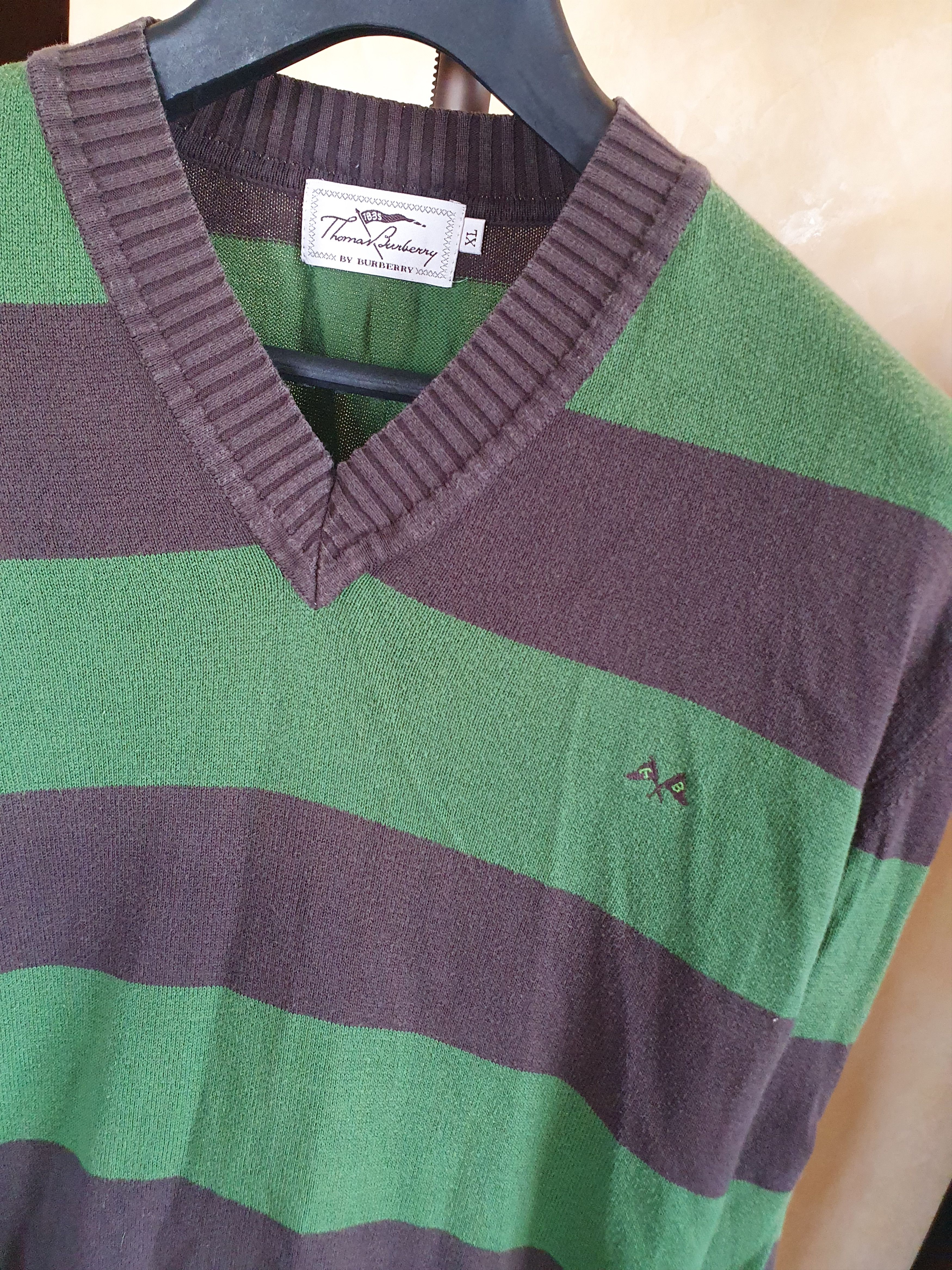 Burberry × Vintage Thomas Burberry Sweater Vintage Striped V Neck sz L? Size US L / EU 52-54 / 3 - 7 Thumbnail
