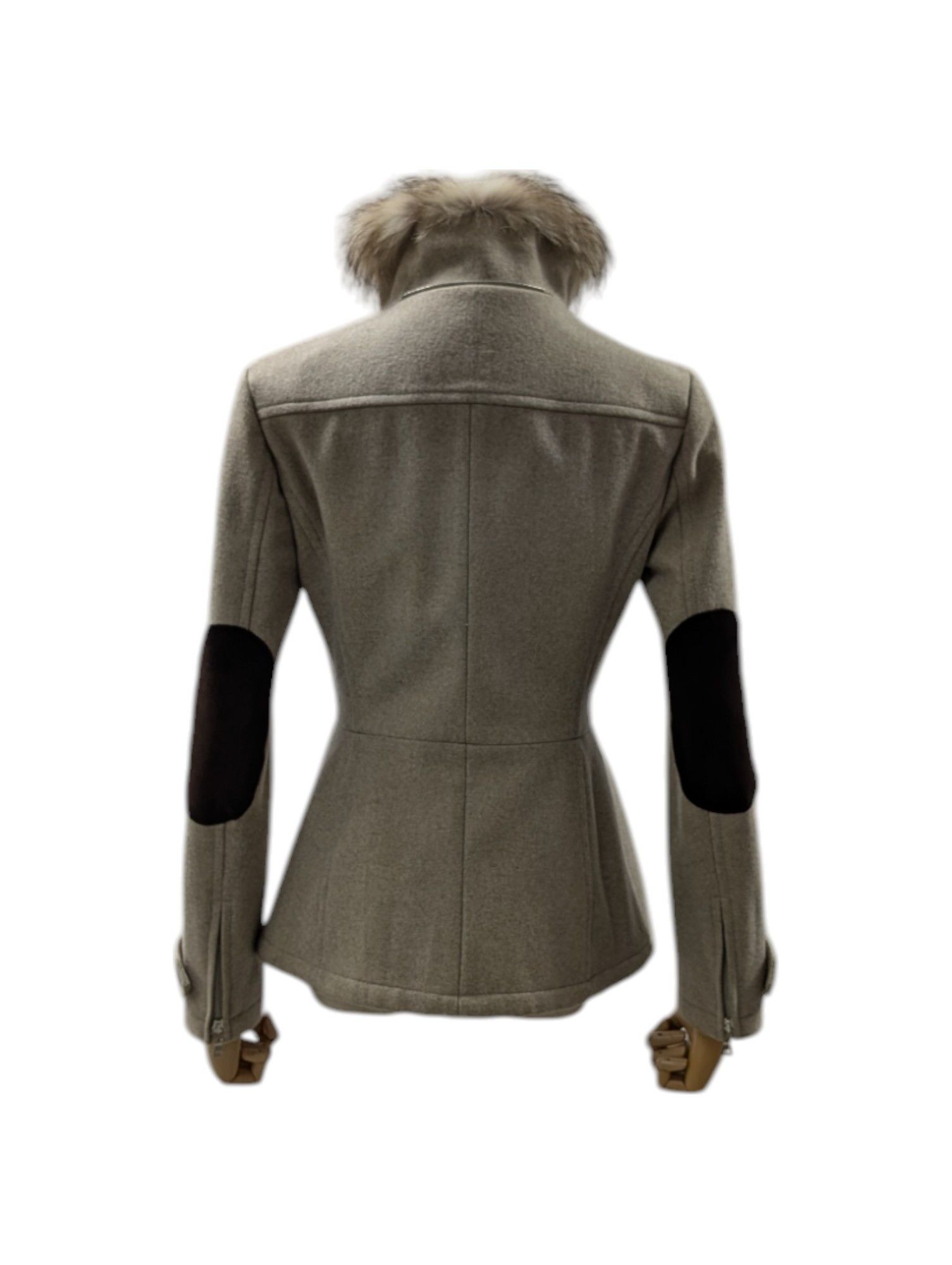 Prada Light Brown Zip Up Wool Jacket With Leather Elbow Padded Size XS / US 0-2 / IT 36-38 - 4 Thumbnail
