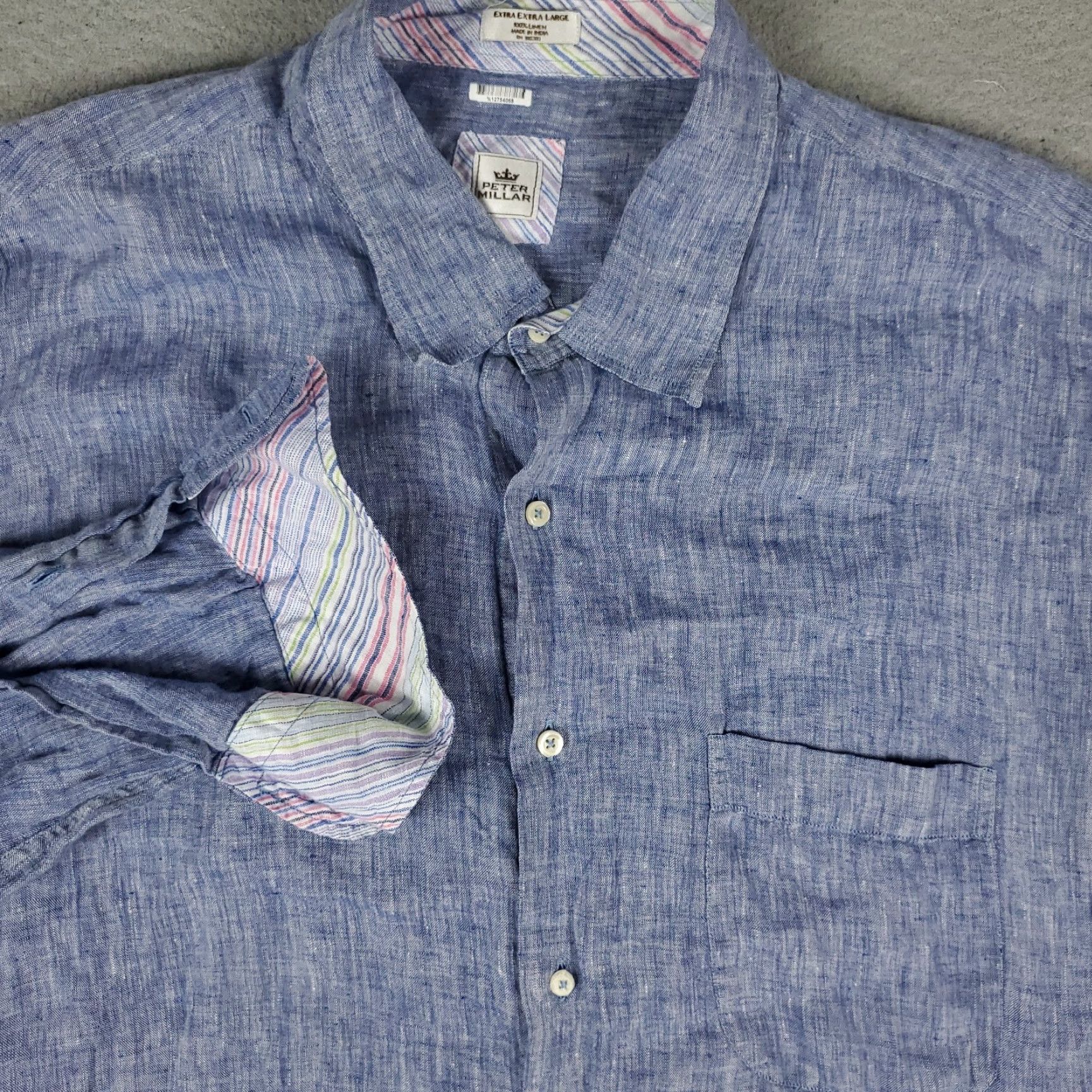 Peter Millar Peter Millar Shirt Mens 2XL Blue Linen Button-Up Long Sleeve Shirt Mens Colorful Modern Preppy Pattern Solid Button-Down Collared Casual Workwear Size US XXL / EU 58 / 5 - 2 Thumbnail