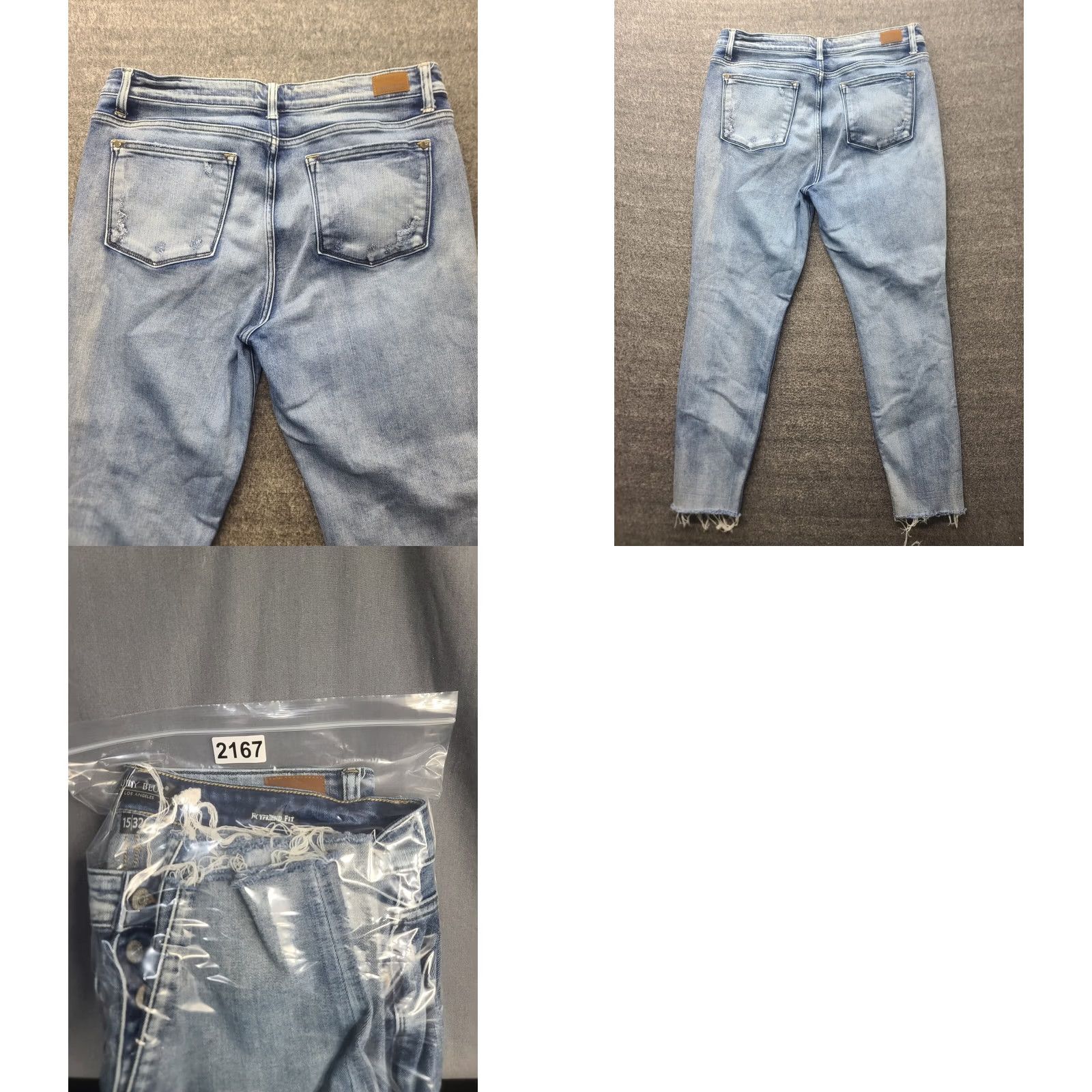 Vintage Judy Blue Jeans Womens 34x30 Boyfriend High Rise Button Fly Distressed Raw Blue Denim Regular 5-Pocket Rise: High Mens? Size 24" / US 00 / IT 34 - 10 Thumbnail