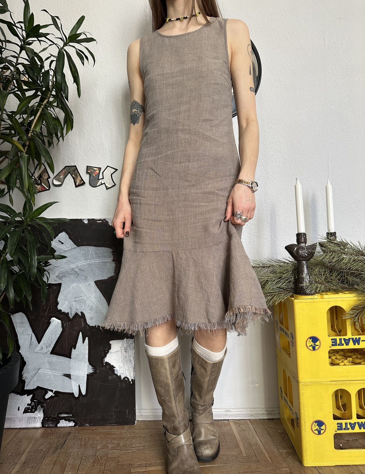 Beauty Beast × Japanese Brand Vintage Linen Cottage Ruffle Hem Dress Size XS / US 0-2 / IT 36-38 - 1 Thumbnail