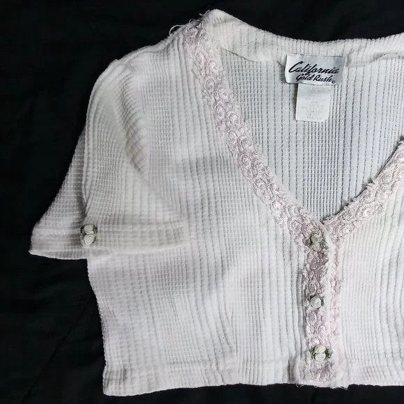 Other Vintage California Gold Rush Cropped Lace Trim Blouse Top Size M / US 6-8 / IT 42-44 - 2 Thumbnail
