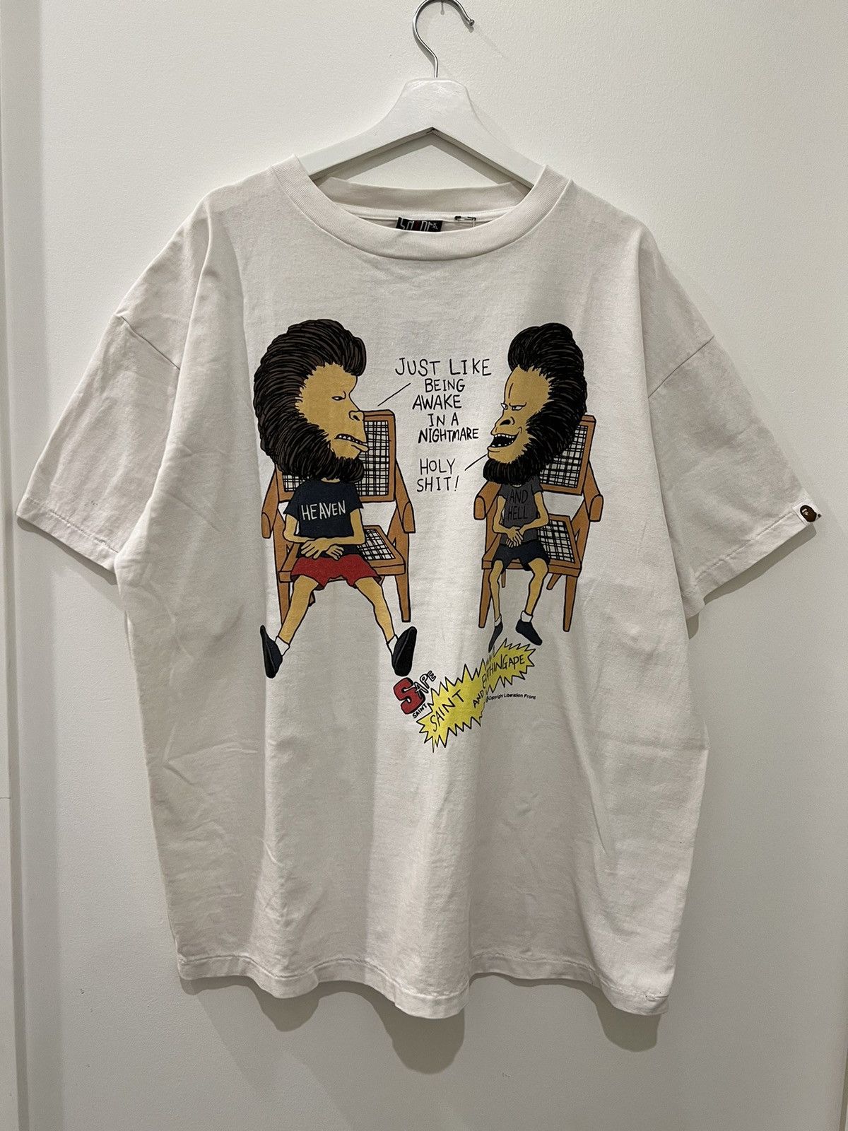 image of Bape X Saint Mxxxxxx Heaven And Hell Tee in White, Men's (Size 2XL)