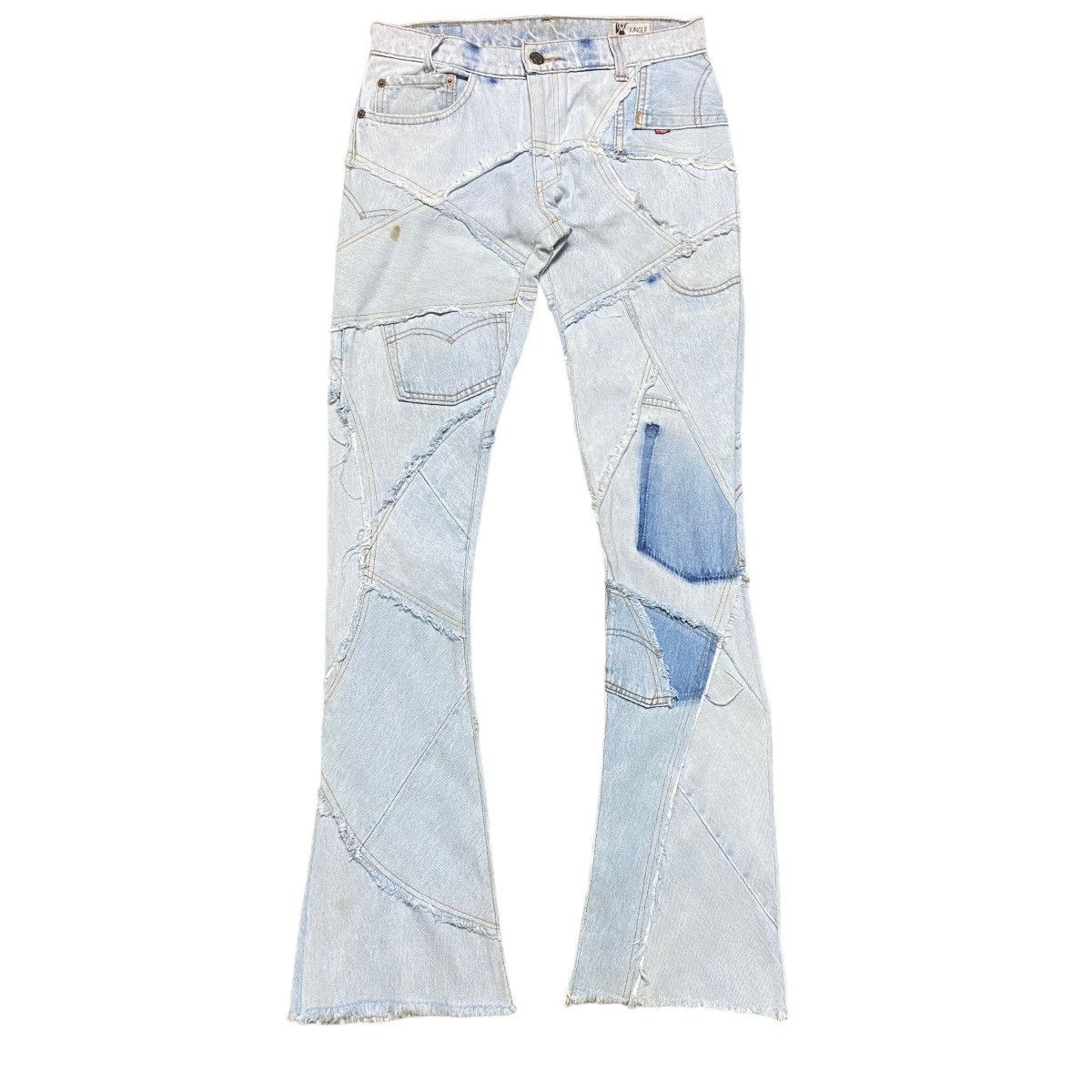 Japanese Brand JUNGLE CAT Reworked Recylce Paper Denim Flare Jeans Size US 28 / EU 44 - 1 Thumbnail