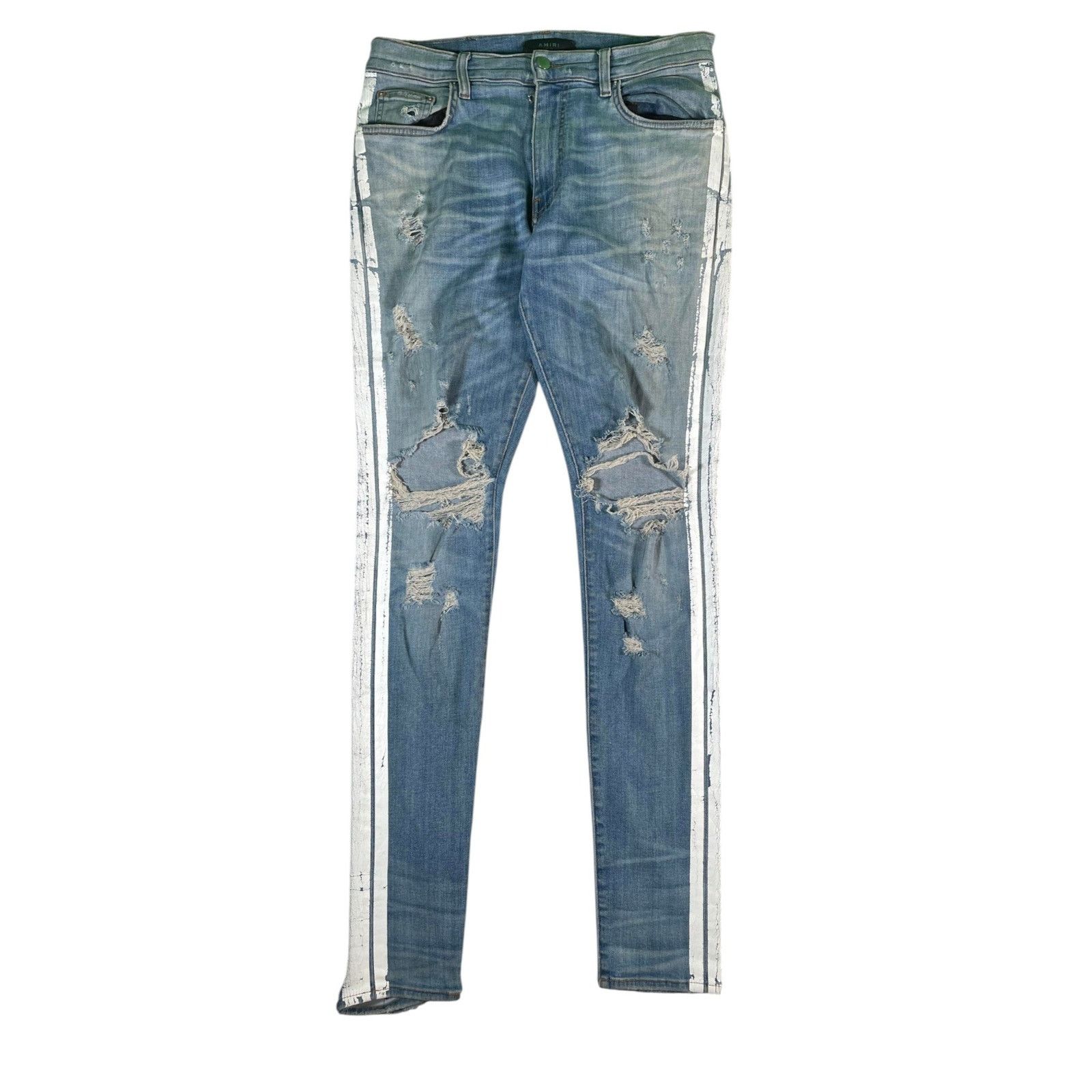 Amiri Amiri White Stripe Light Wash Jeans Size US 33 - 1 Thumbnail