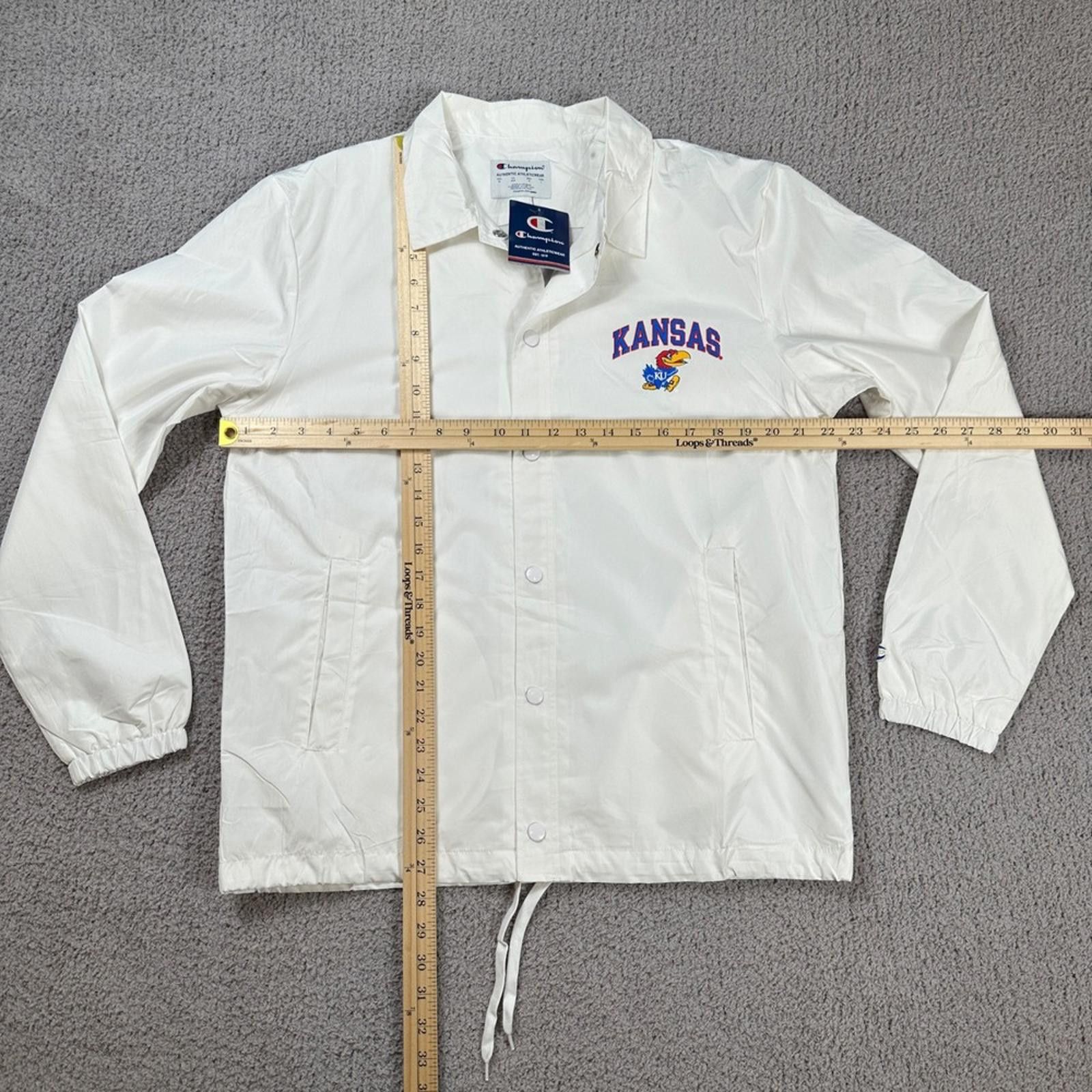 Champion Champion Kansas Jayhawks White Coaches Jacket Snap Button Size US M / EU 48-50 / 2 - 2 Thumbnail