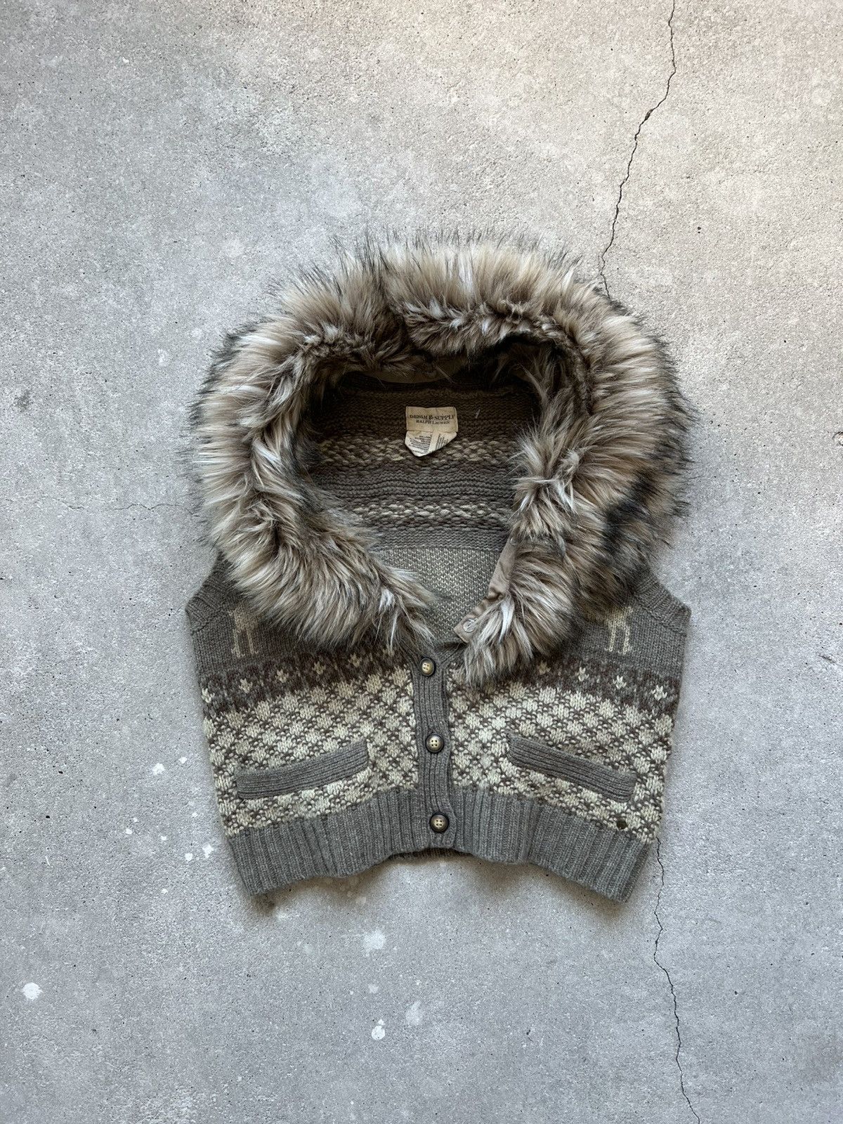 If Six Was Nine × Le Grande Bleu (L.G.B.) × Ralph Lauren Vintage Ralph Lauren fur wool vest denim&supply knitted Size L / US 10 / IT 46 - 1 Thumbnail