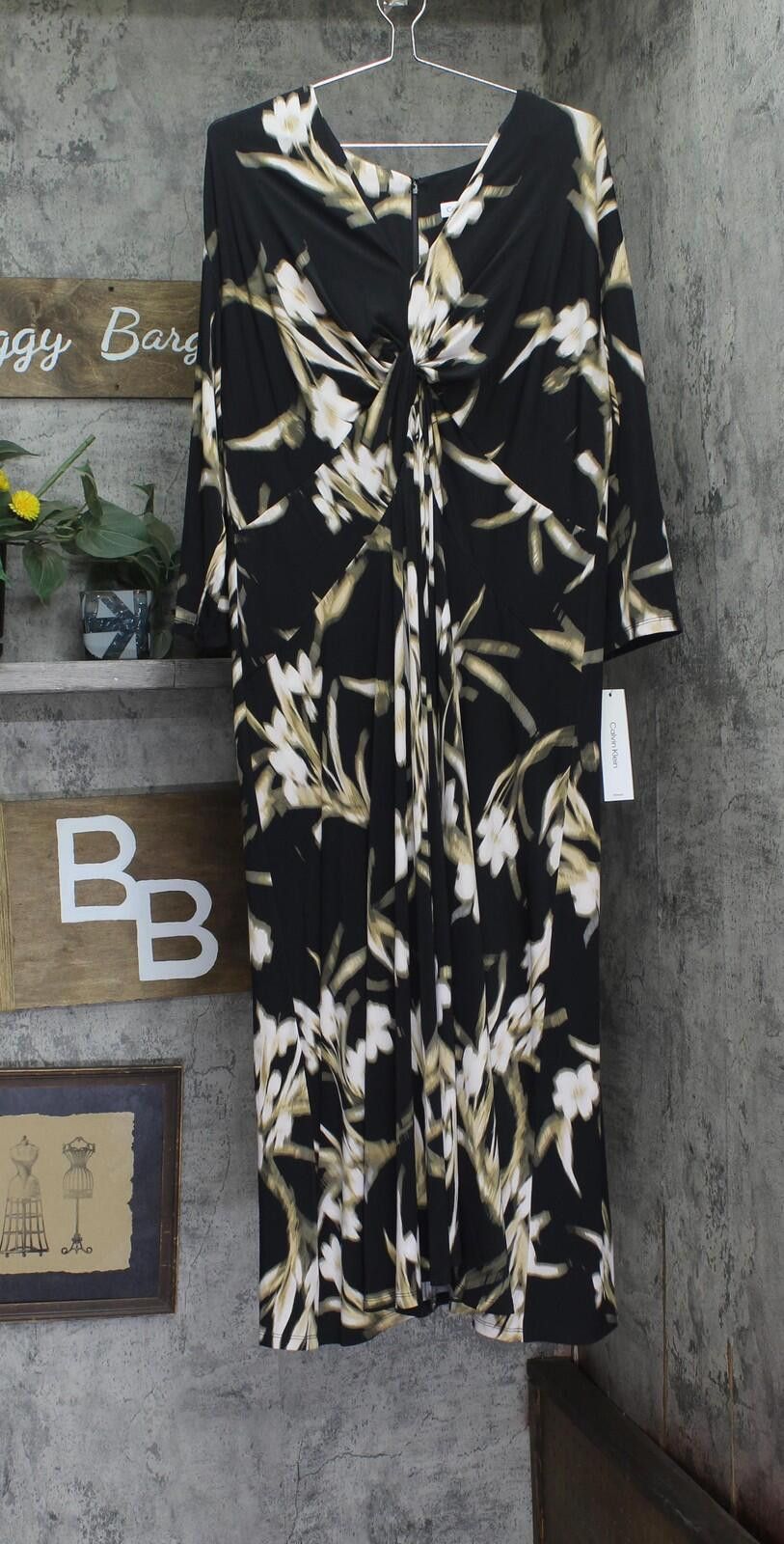 Calvin Klein Nwt Calvin Klein Sleeve Maxi Dress Black Oyster Multi 16w Size XXL / US 16-18 / IT 52-54 - 1 Thumbnail