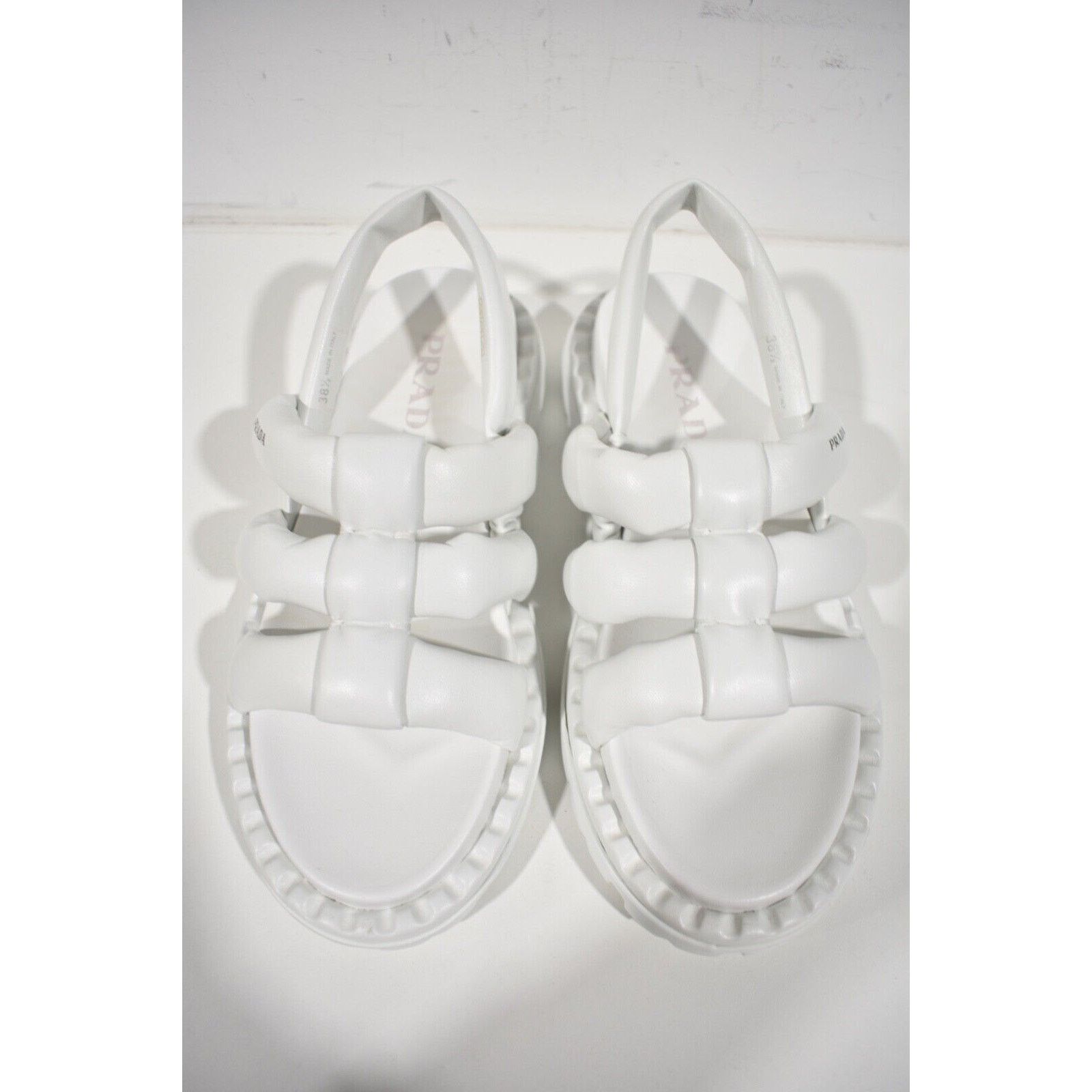 Prada Blow White Padded Leather Logo Strappy Slingback