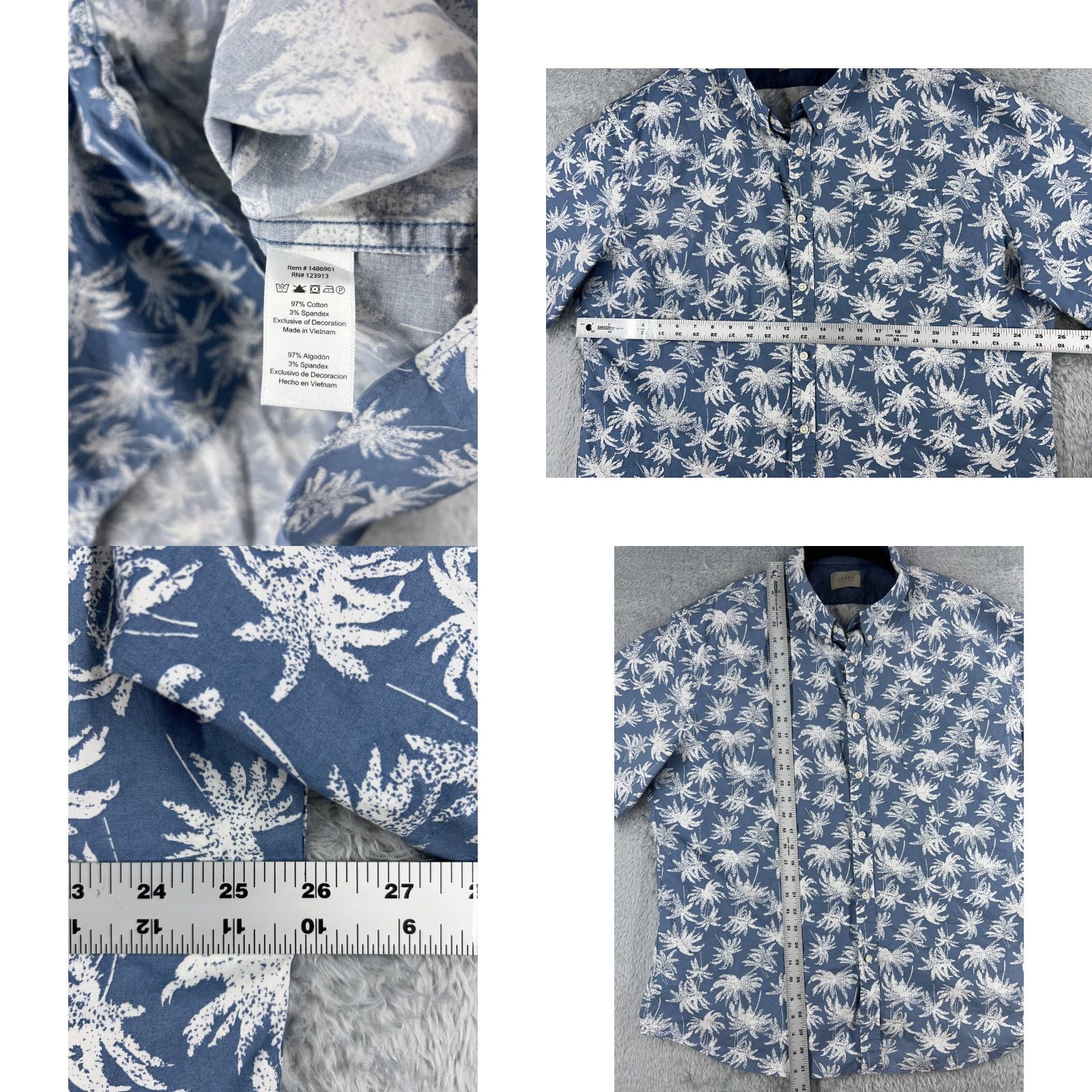 Vintage JACHS Shirt Men 2XL White Blue Floral Palm Button Cotton Blend Hawaiian Size US XXL / EU 58 / 5 - 8 Thumbnail