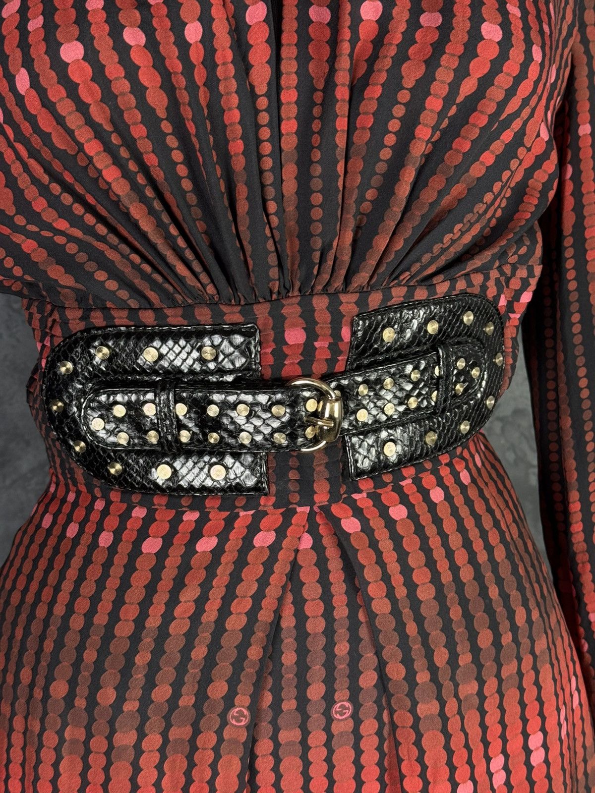 Gucci Rare! Gucci Vintage Women’s Silk Mini Dress Leather Belted Size S / US 4 / IT 40 - 6 Thumbnail