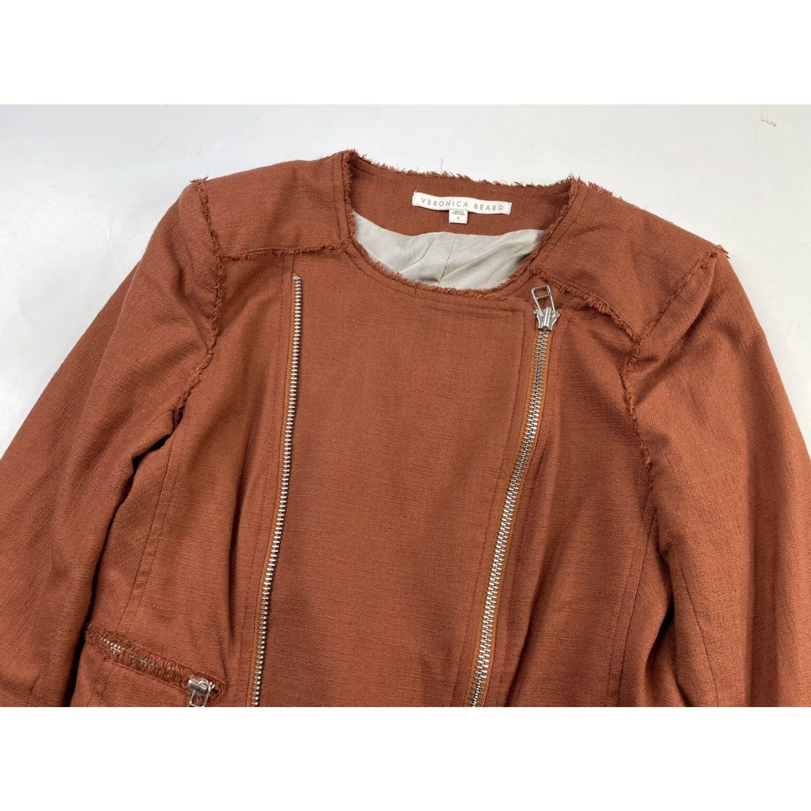 Veronica Beard VERONICA BEARD Jacket Shirt? 6 Rust Fringe Cotton Zipper Moto Blazer Twill Lined Pockets Vintage No Womens Size M / US 6-8 / IT 42-44 - 5 Thumbnail