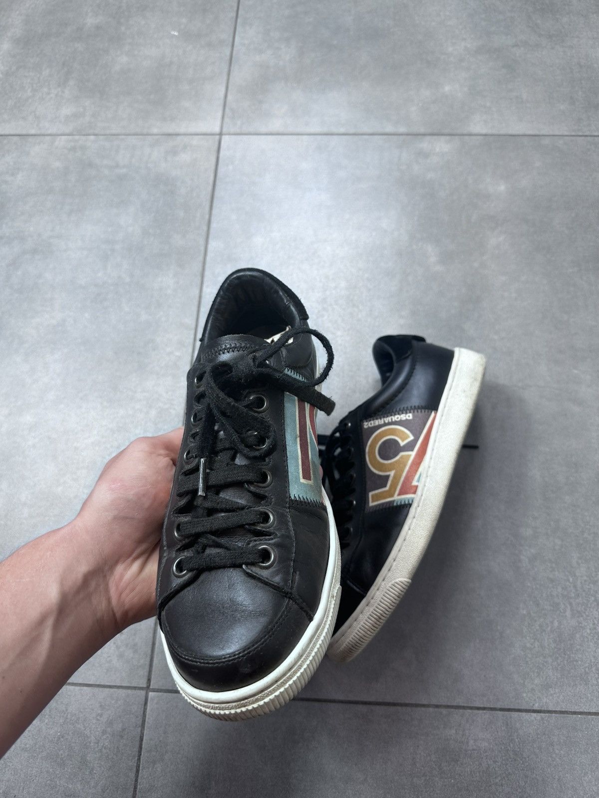 Dsquared2 Dsquared2 Black Men’s Leather Sneakers Size EUR 40,5 Size US 8.5 / EU 41-42 - 4 Thumbnail