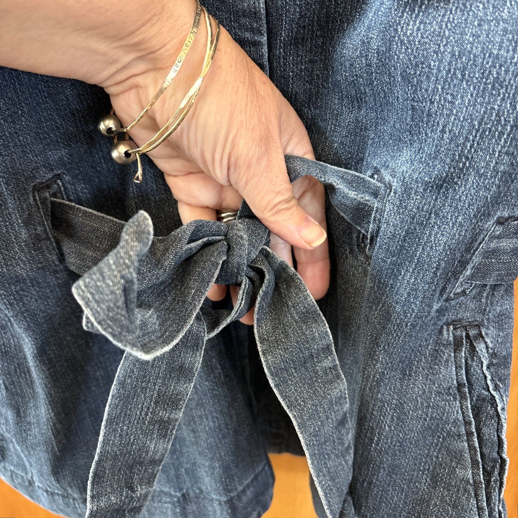 Denime VINTAGE Kikit Denim Jacket Buttons 3/4 Sleeve Pockets Belted Cotton Point Collar XL Blue Size XL / US 12-14 / IT 48-50 - 7 Thumbnail
