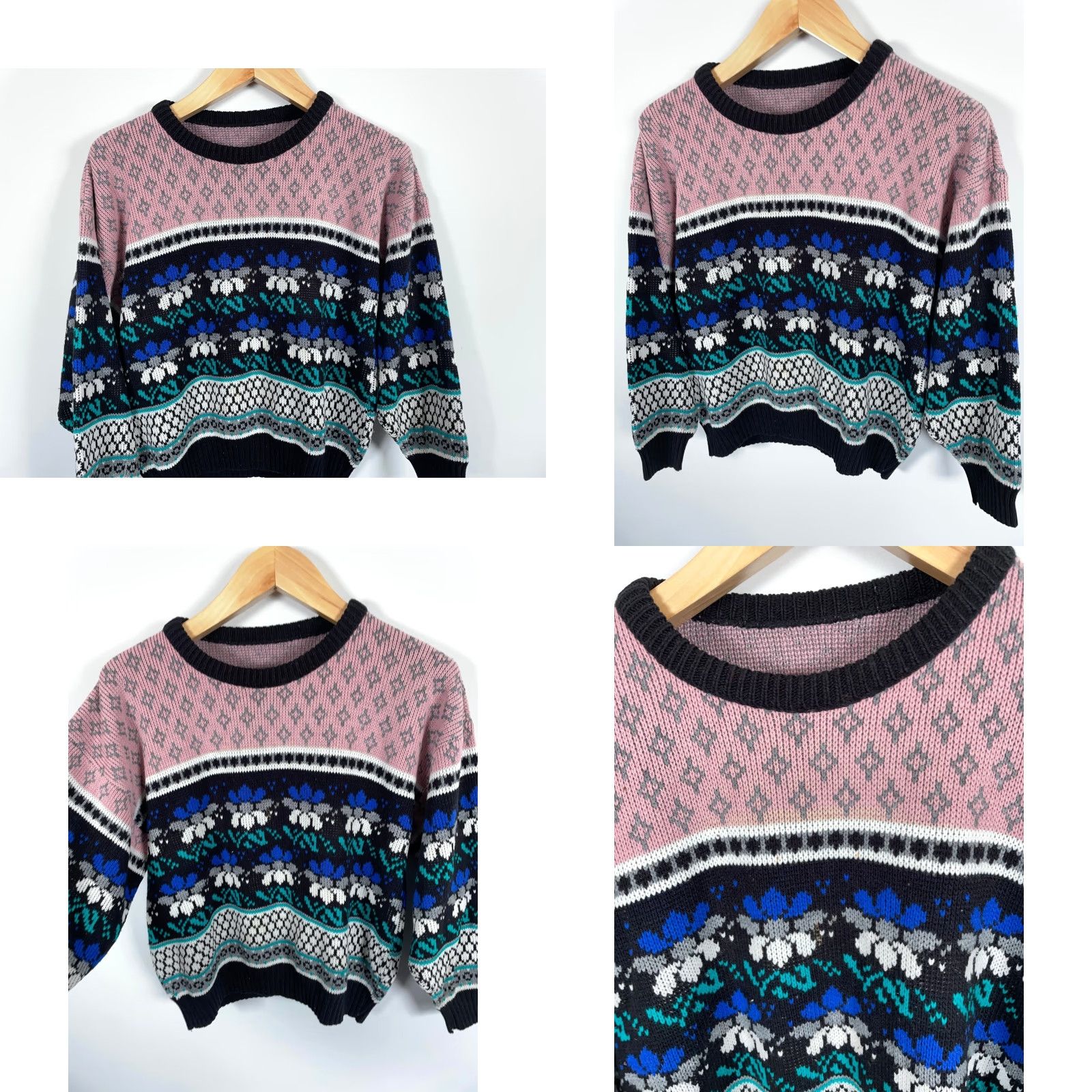 Pinko VINTAGE 80s Flower Motif Sweater Women Medium Pink Boxy Knit Crew Neck Pullover Floral Geometric Knit Cottage Style Regular Mens Women Girls? Size M / US 6-8 / IT 42-44 - 8 Thumbnail