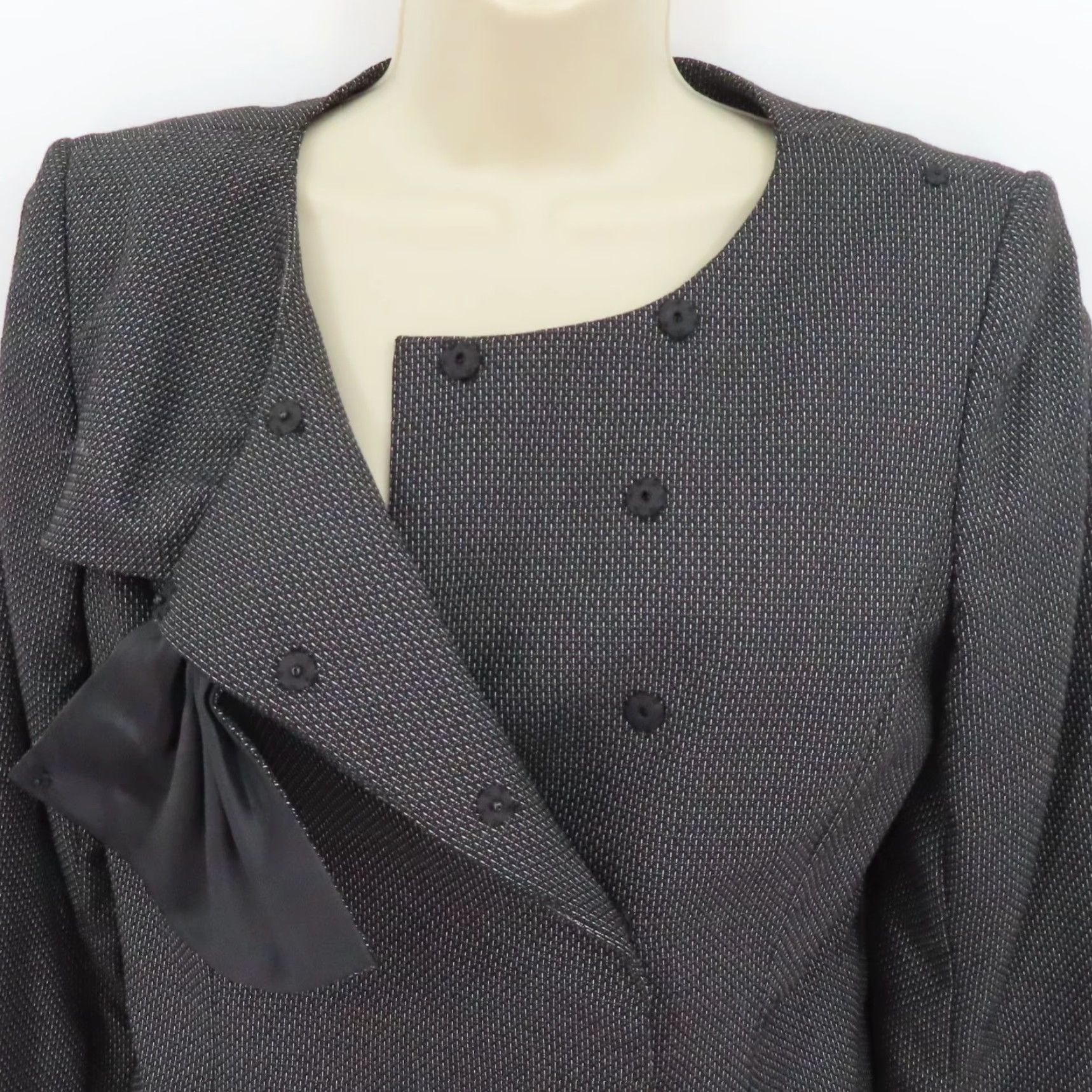 Vintage Isabella DeMarco Women Blazer Suit Jacket Coat 6 Black White Bow Accent Lined Formal Size M / US 6-8 / IT 42-44 - 3 Thumbnail